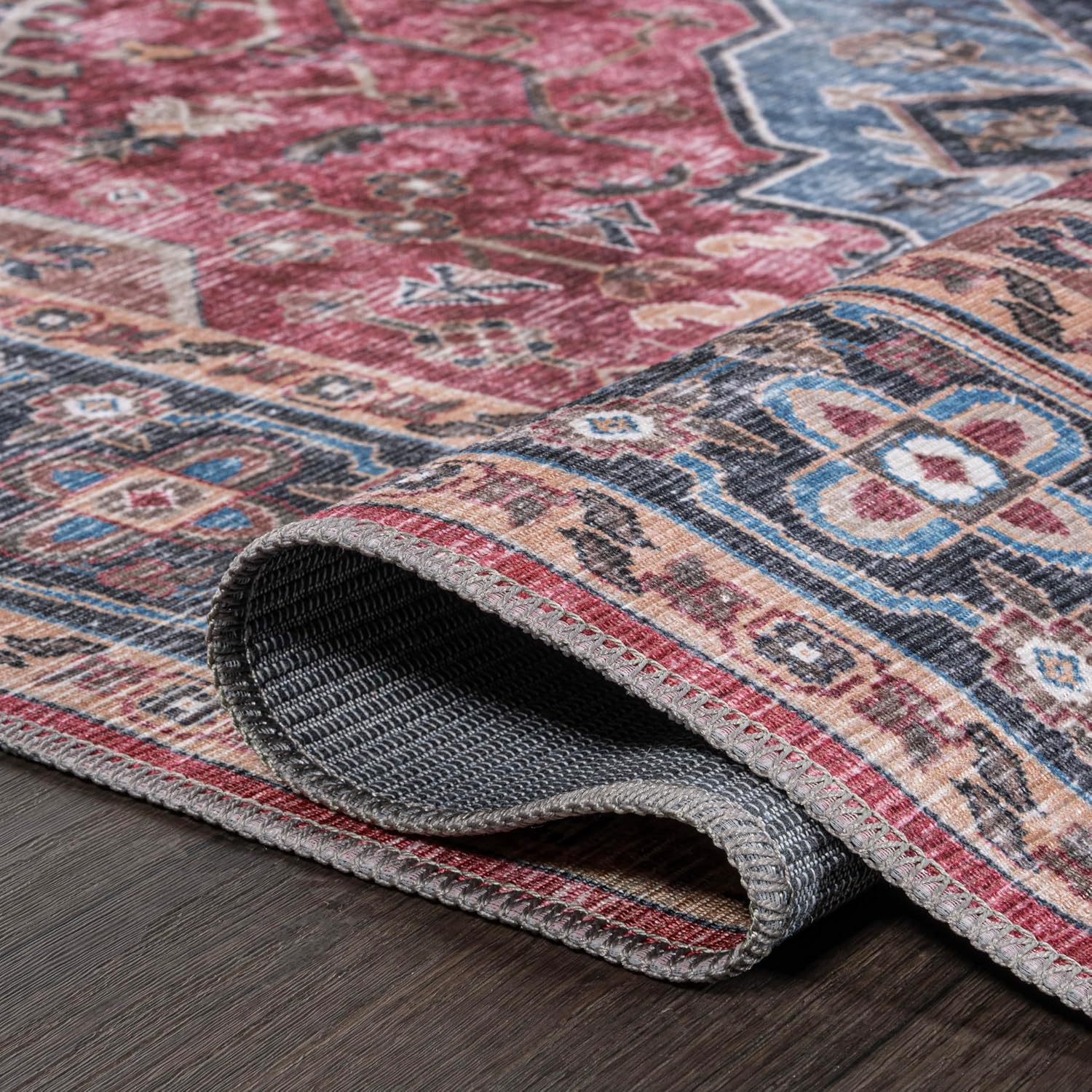 JONATHAN Y Machine Washable Red/Blue/Brown Indoor Area Rug 3X5 ft, Alacati Ogee Medallion for Living Room, Bedroom, Kitchen, Office, Easy-Cleaning, High Traffic, Pet-Friendly, Non-Shedding WSH103D-3