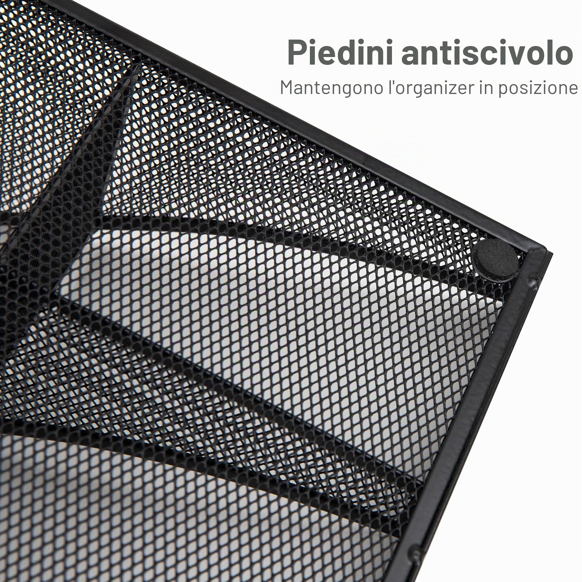 Mind Reader COMORGMESH-BLK Station, Org, Bar 11 scomparti per tazze da caffè e condimenti da bancone, rete metallica, 45,4 cm di lunghezza x 24,1 cm di larghezza x 16,8 cm di altezza, nero