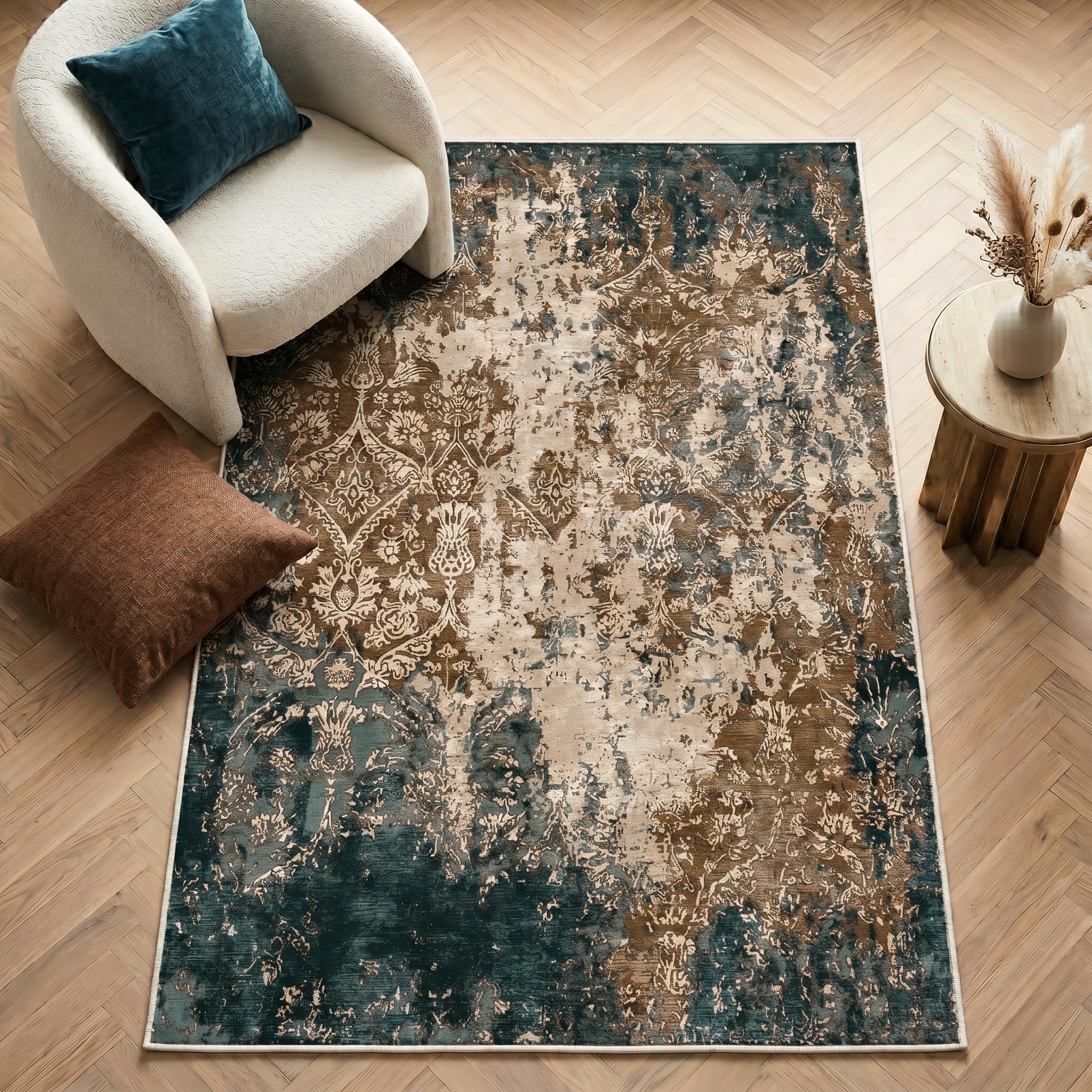 Imperium Homeware Machine Washable Rug, 120x170cm, Non-Slip Backing, Short Pile, Non-Shedding, Pet-Friendly — Area Rug for Living Room & Bedroom, Weathered Taupe Stone