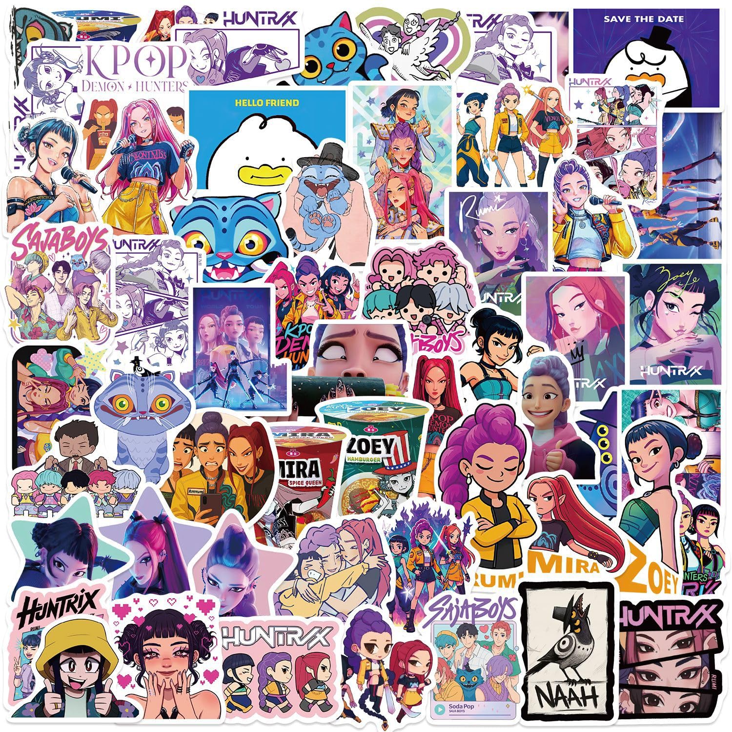 60Pcs Demon Movie Hunters Stickers Pack, Korean Idol Sticker Anime Style Stickers for Water Bottles, Huntrx, Saja Boys, Jinwoo, Rumi, Tiger, Zoeystery, Miromabby Decal Gifts for Laptop — view 5
