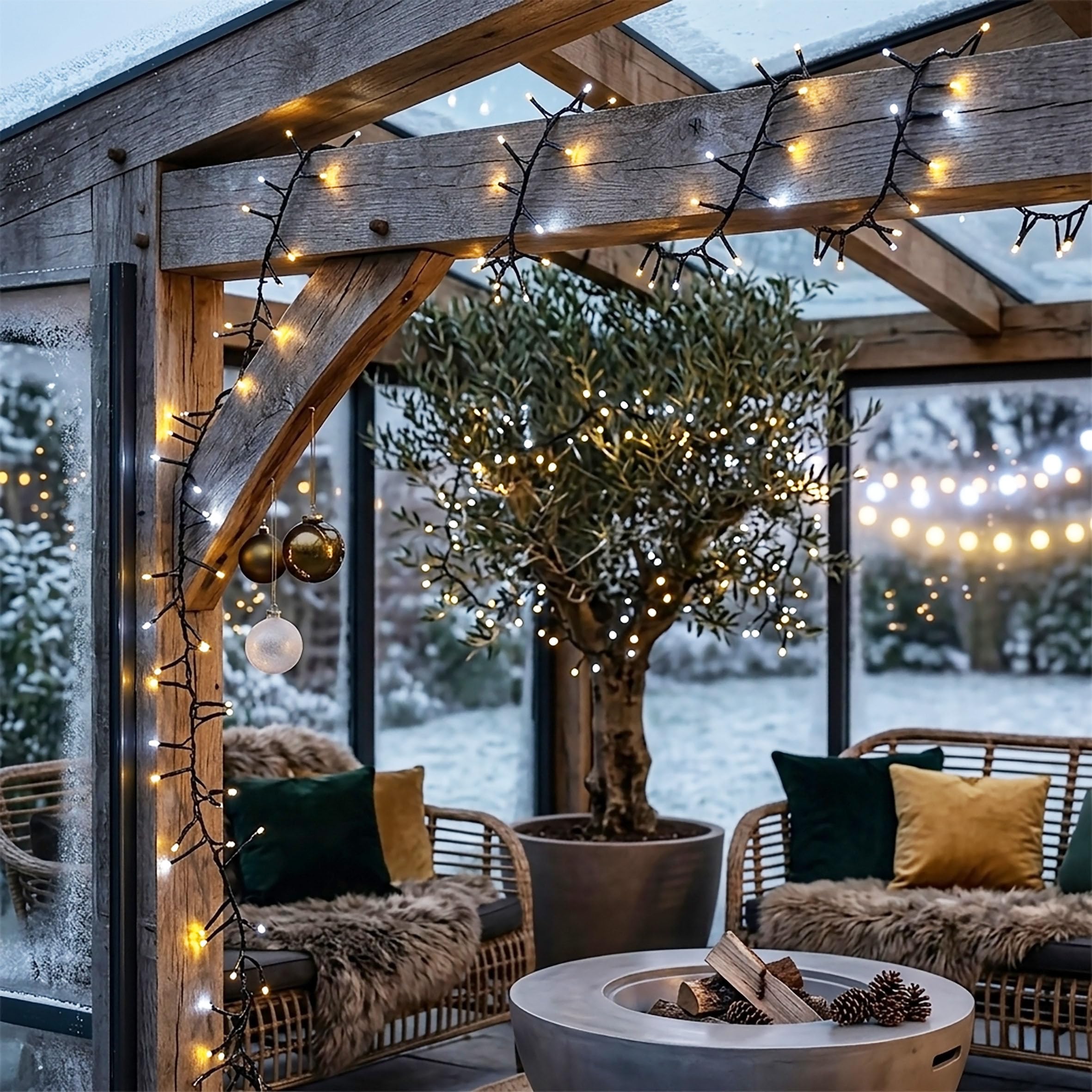 Spetebo LED Büschel Lichterkette kalt/warm weiß LED Mix - 3000 LED / 22 m- Cluster Lichterkette mit 8 Funktionen und Speicherchip - Weihnachtsbaum Lichter Deko für Innen und Außen (22,0m / 3000 LED)
