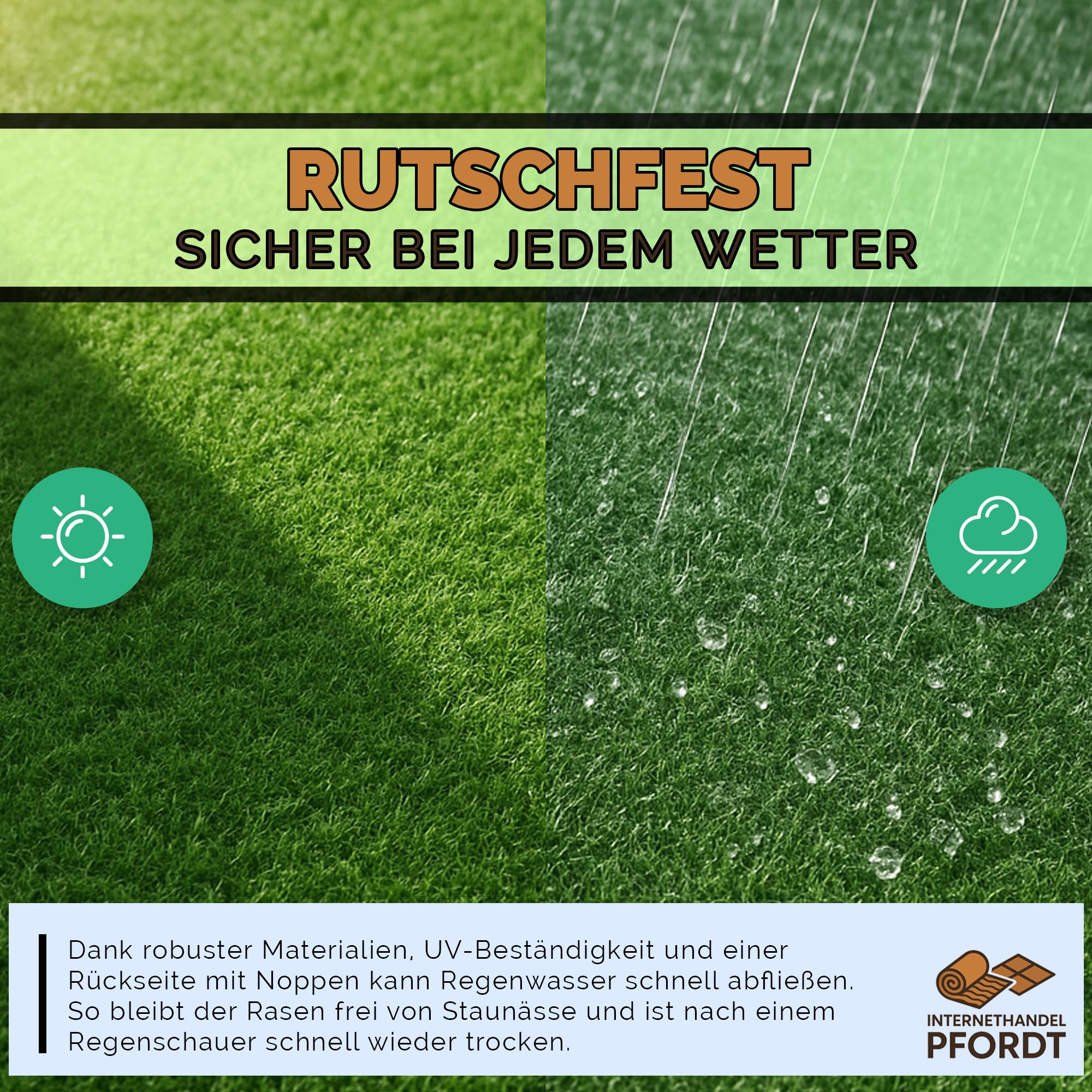 Kunstrasen 300x400 cm Grün, Rasenteppich mit Noppen, Outdoor Teppich wetterfest und pflegeleicht für Balkon, Terrasse und Garten