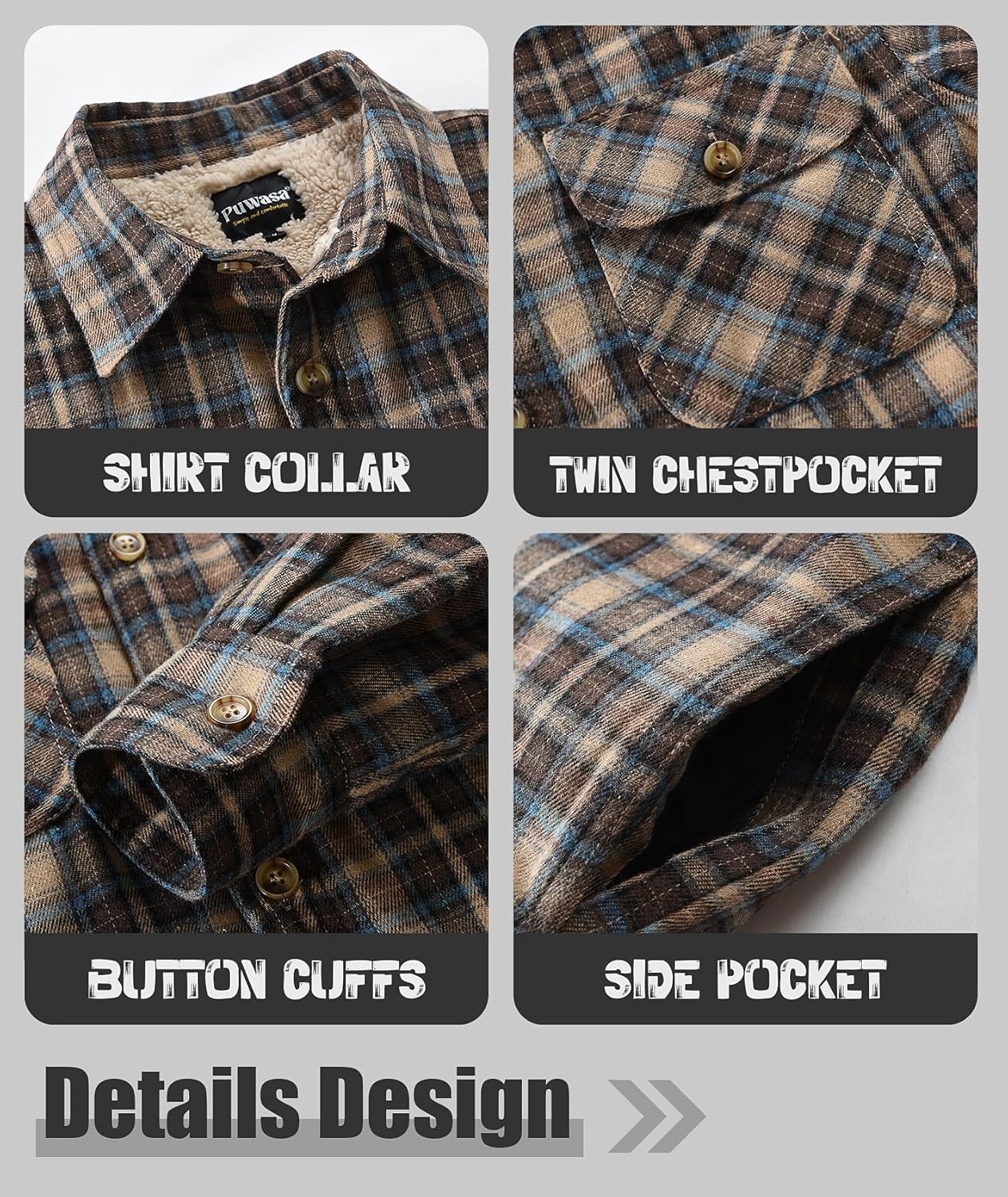 Men's Sherpa Lined Cotton Flannel Shirt Jacket Button Down Long Sleeve Fleece Jacket for Men - Image 7