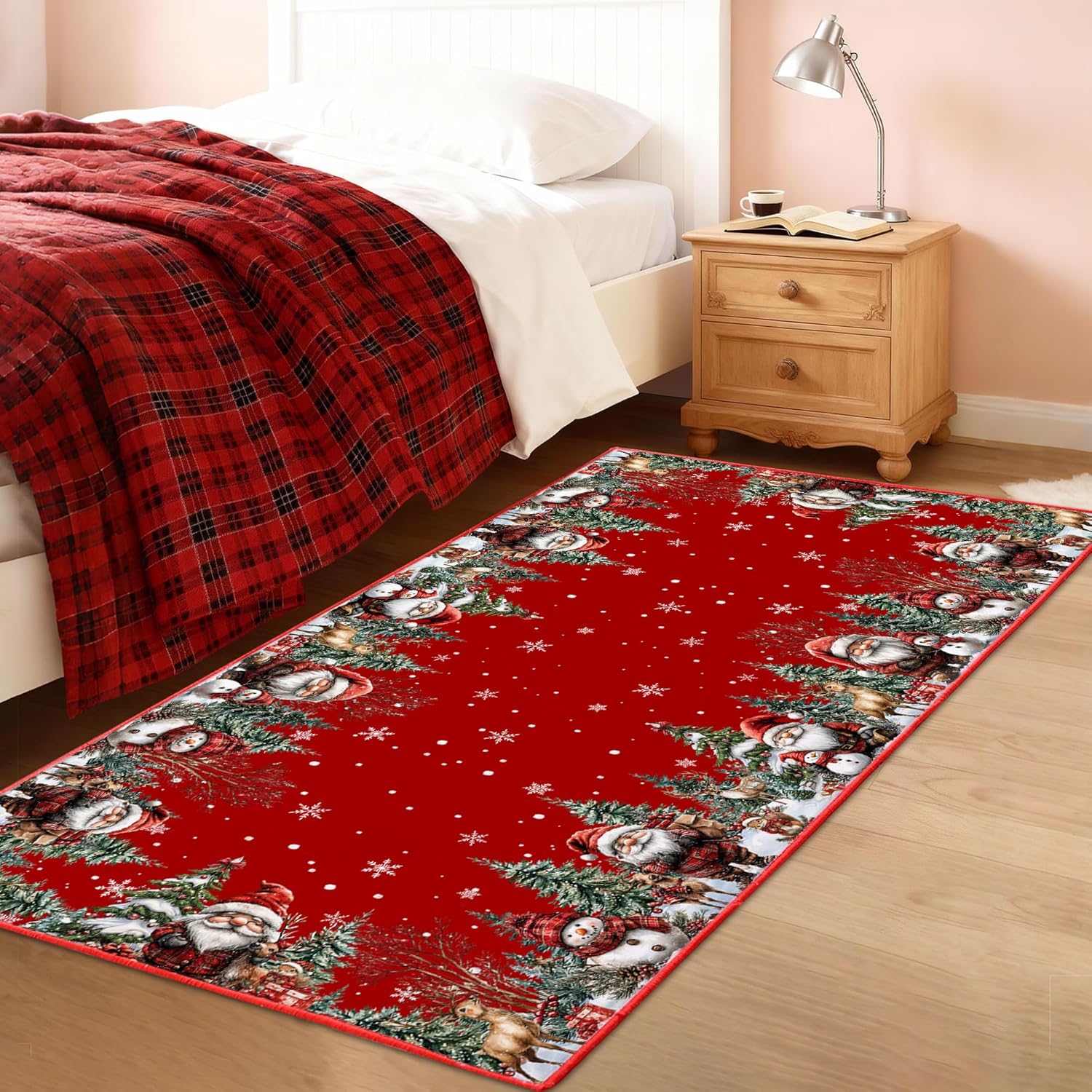 Christmas Area Rug 3x5, Santa and Snowman Red Rugs - Xmas Washable Non Slip Low Pile Christmas Carpet for Hallway Living Room Bedroom Holiday Decor