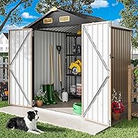 IRONCK 5.7x5.7FT Metal Outdoor Storage Shed with Lockable Doors, Ventilation for Garden Tools, Backyard, Patio, Poolside - Brown
