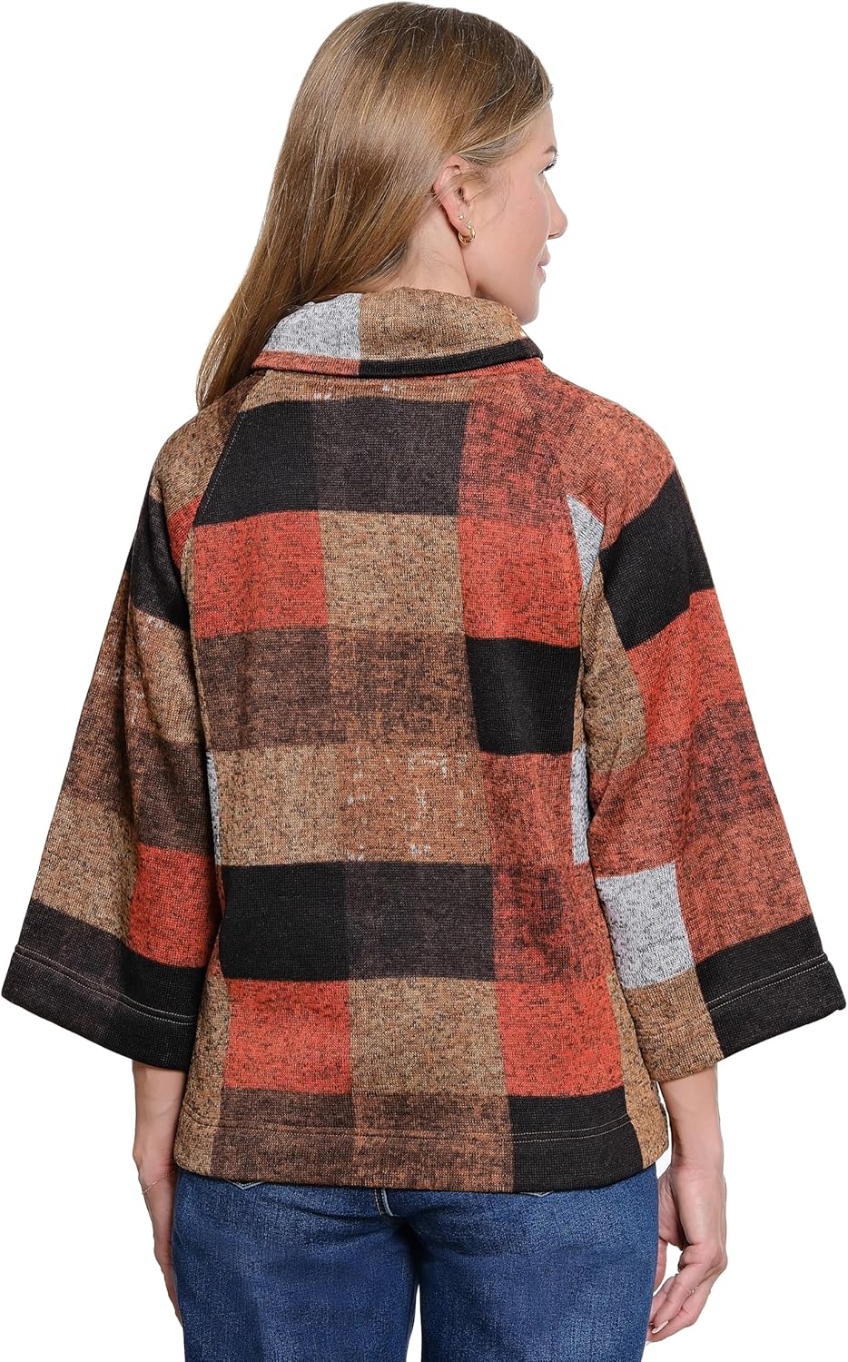 Ali Miles Women's Woven Pop-Over Tunic Stand Collar Three Quarters Sleeves - Image 2