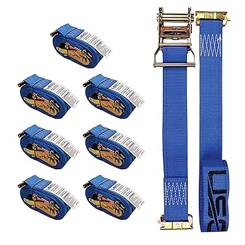 US Cargo Control E-Track Ratchet Straps (8-Pack), 2 Inch x 20 Foot Heavy Duty Blue E-Track Straps with Spring E-Fittings, 1,467 lbs. Working Load Limit, Logistic Ratchet E Track Straps for Cargo Vans