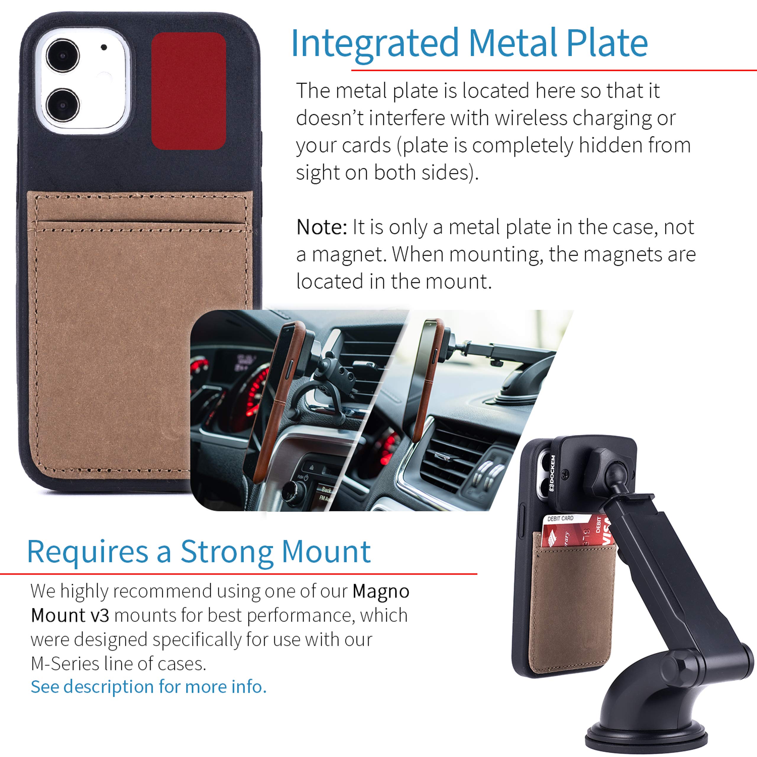 Dockem - Custodia a Portafoglio BIO per iPhone 12 mini: Materiali Sensibili, Montaggio Magnetico e 1 Scomparti Carte di Credito (M2B da 5.4", Nero e Marrone Chiaro)