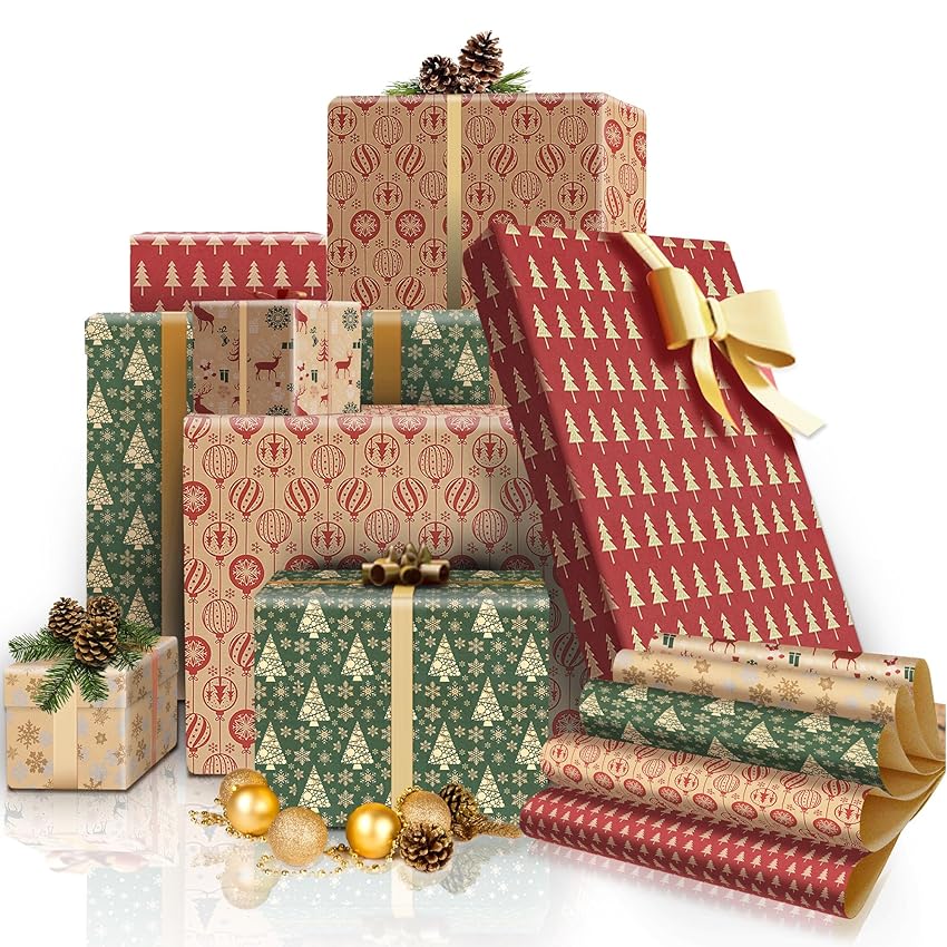 Immagine del prodotto Carta Regalo Natale Vintage 10 Fogli, Kraft Riciclata, Carta da Regalo Natalizia, Carta Regalo Compleanno Carta Regalo Kit Pacchi Regalo Natale, Decorazioni Natalizi Regali Feste (50×70cm 10 Fogli B)