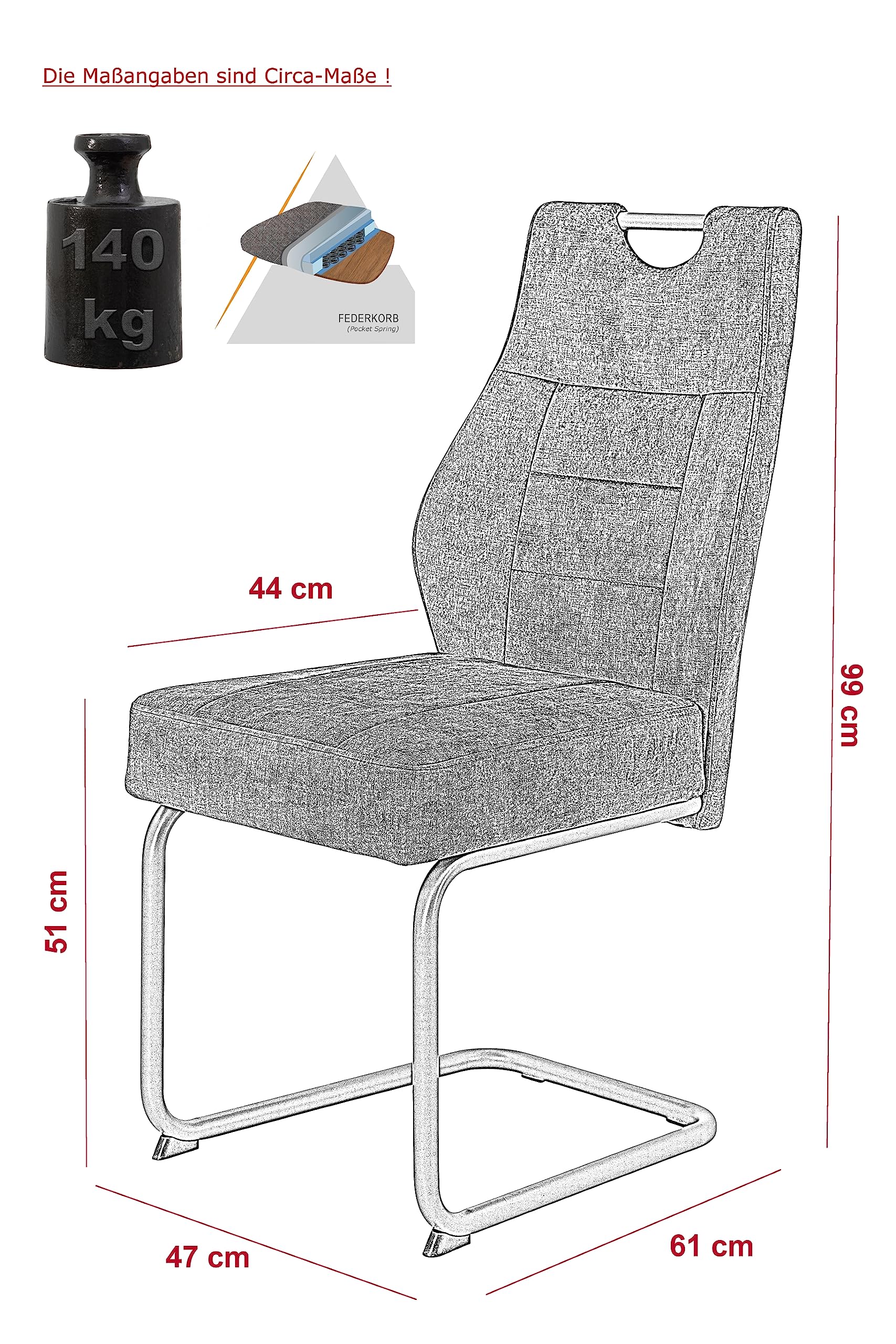 Hela Tische, 2er Set Esszimmerstuhl Schwingstuhl Linda, Mikrofaser Silber, Rundrohgestell grau, Komfortsitz Federkorb, 140kg belastbar