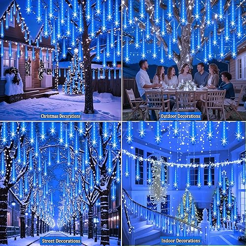 Miniatura 4 de Luces de Navidad para exteriores, luces de lluvia de meteoritos para exteriores, 24 tubos 576 LED, luz de carámbano en cascada de nieve para árbol