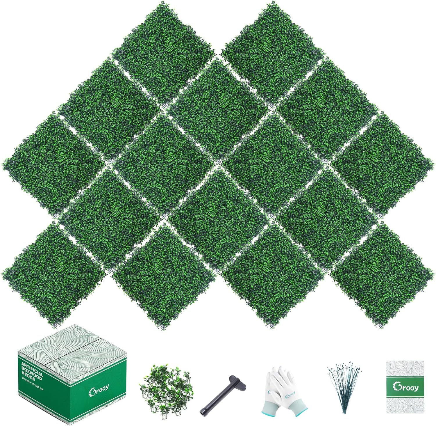 16PCS Boxwood Panels, 10"x10" Grass Wall, Grass Backdrop Privacy Screen, Sun Protected Fake Green Wall Decor Outdoor Indoor Garden Backyard Party Décor