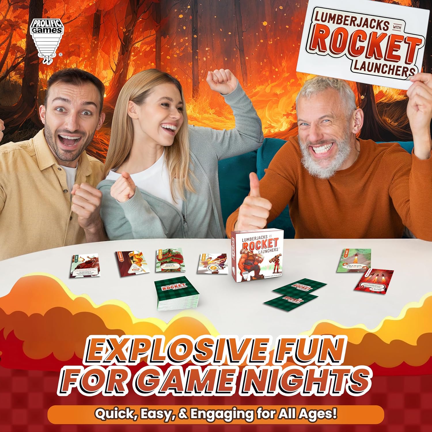 Prolific Games Lumberjacks with Rocket Launchers – Explosive Card Game for Family Game Night – Fast-Paced Fun for Adults & Teens – Perfect for Family Games and Group Play (3 to 8 Players)
