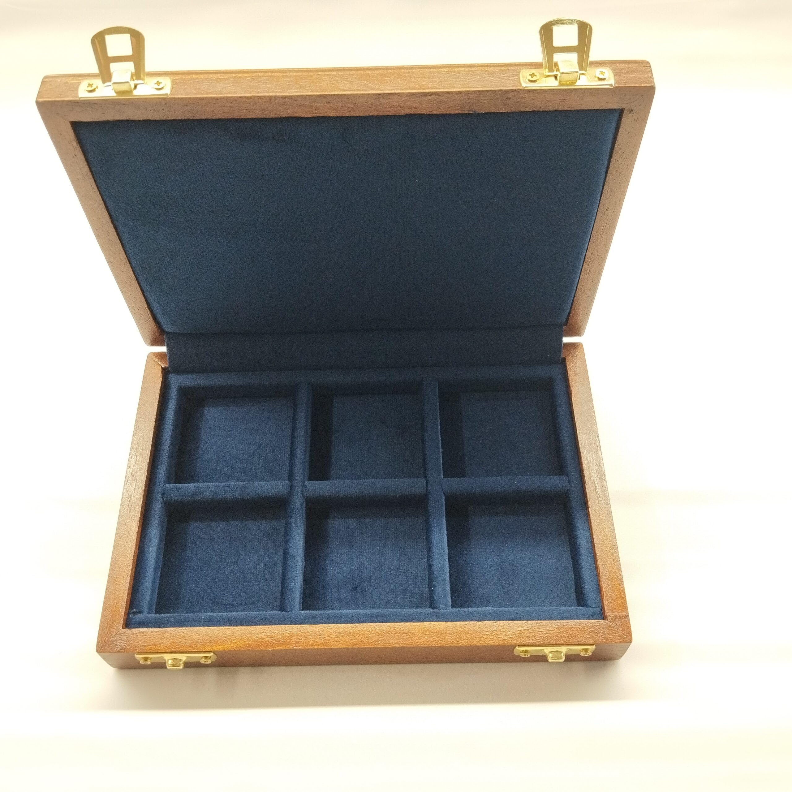 Caja para Monedas de colección 6 Compartimentos 40x40mm, Madera Maciza y Terciopelo, numerada con Certificado, numismática