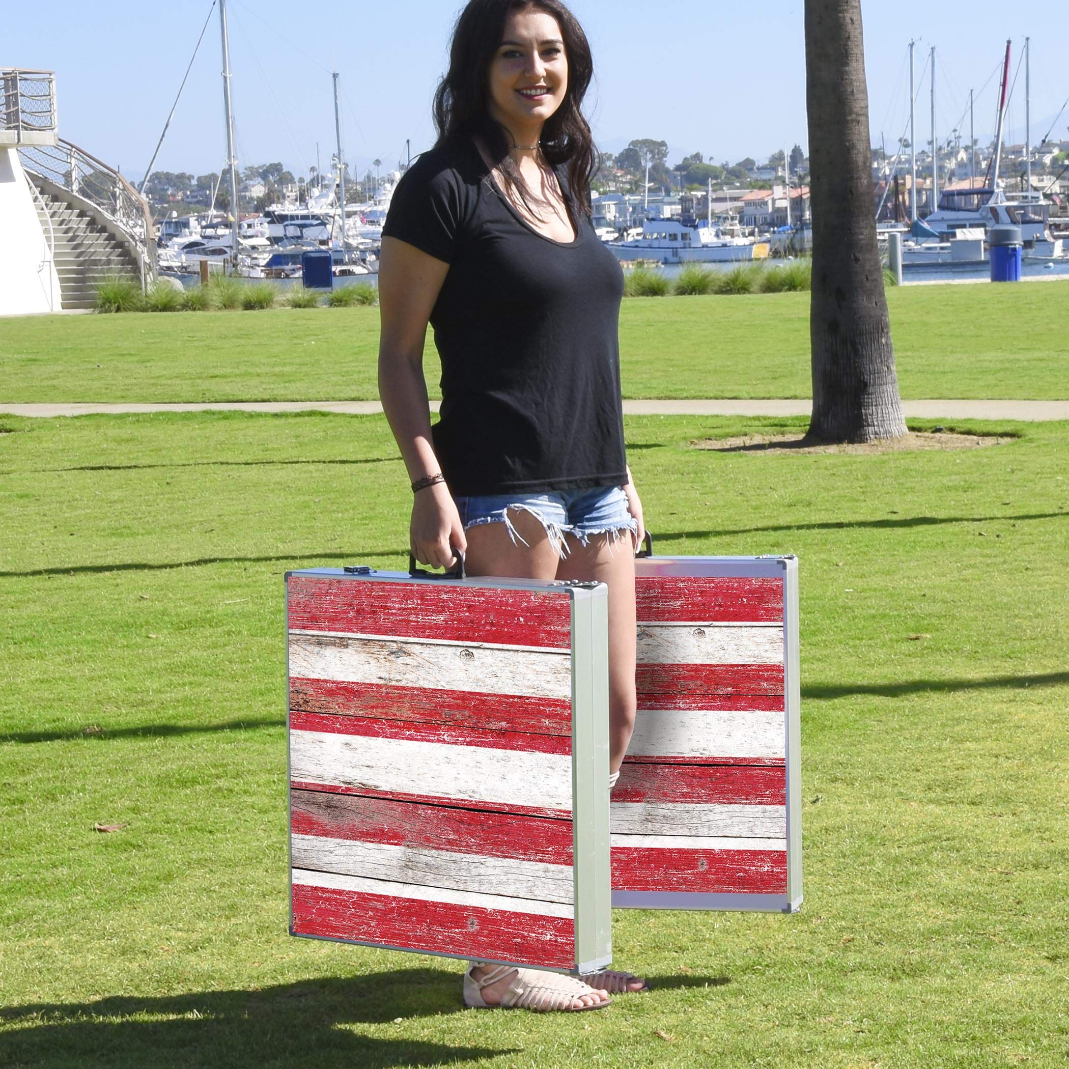 GoSports Juegos de Juego Cornhole de Aluminio de tamaño reglamentario de 4 x 2 pies, Elige Luces LED o estándar. El Juego Incluye 2 Tablas Plegables, 8 Bolsas de Frijoles y Reglas