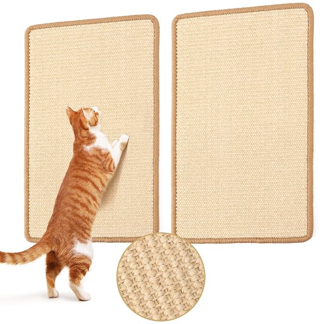 FUKUMARU Paquete de 2 Alfombrillas rascadoras para Gatos, Cuerda de sisal Natural para Gatos
