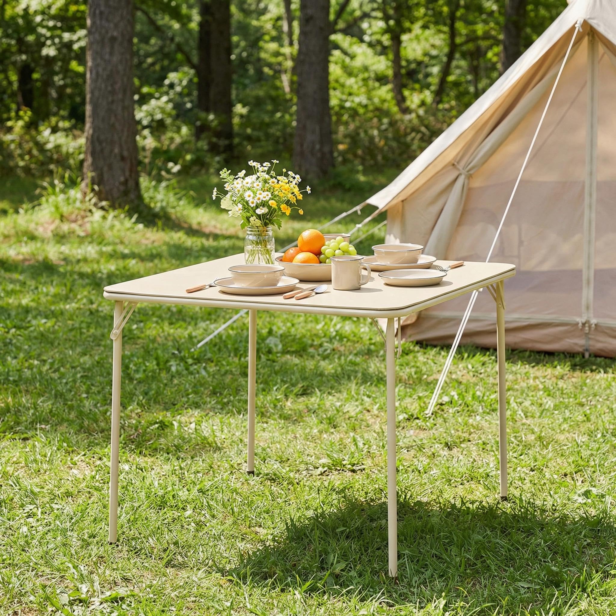 FurnitureR Folding Square Dining Table,Card Game Play Desk Portable for 4 People,Adults,Teens,Boys,Girls,Indoor,Outdoor,86x86x71cm,Camel โ image 1