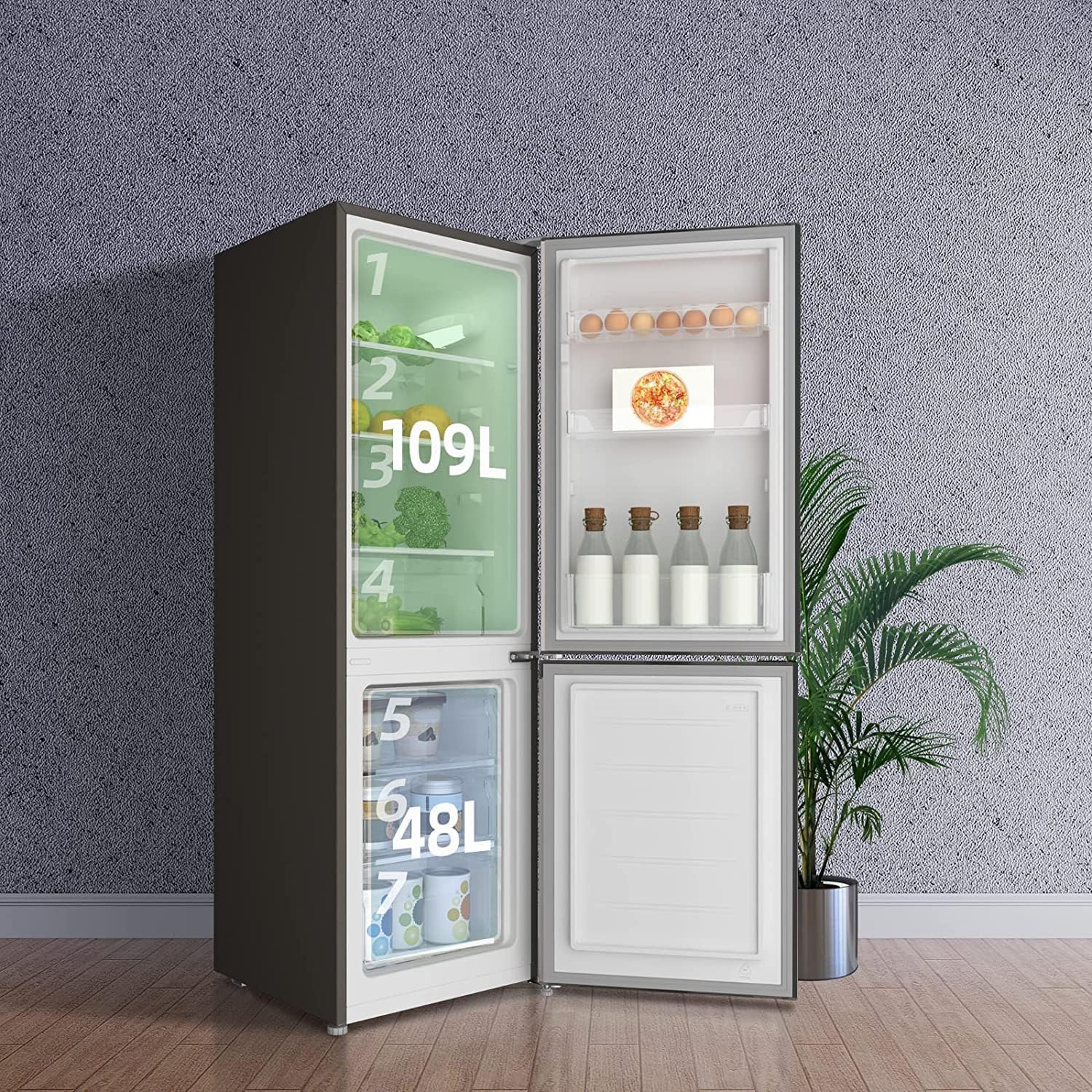 CHIQ Réfrigérateur congélateur bas FBM157L42 157L 47cm Low frost 39db Portes réversibles
