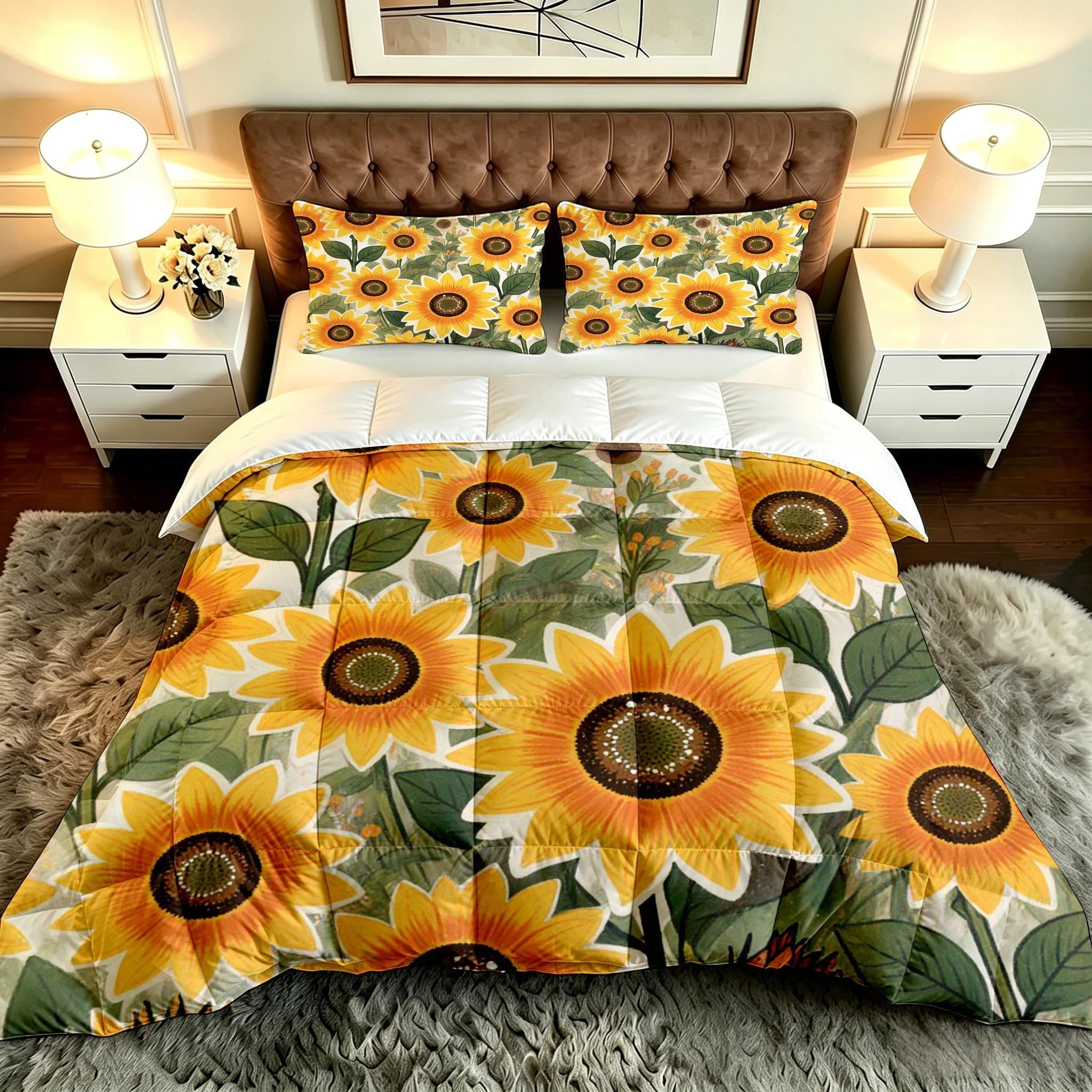 Edredón de Microfibra y Algodón 150x200 Estampado Girasol con Fundas Hogar-F6