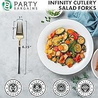 Vista 204 de Party Bargains Disposable Plastic Black Gold Cutlery Set, Infinity Modern Design Utensils, 40 Pack: 16 Forks, 8 Knives, 16 Spoons