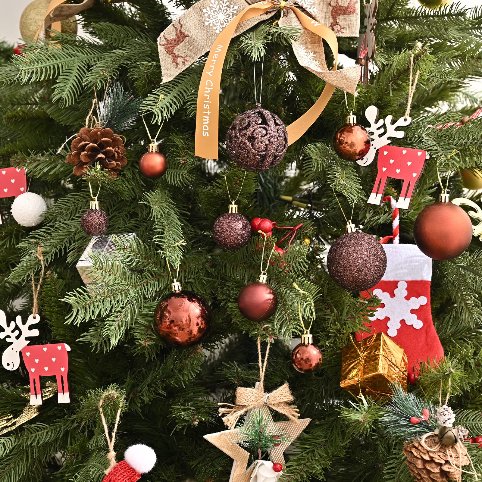 100 bolas de árbol de Navidad, adornos de bolas de Navidad marrones para árbol de Navidad, decoraciones colgantes inastillables para árbol de Navidad