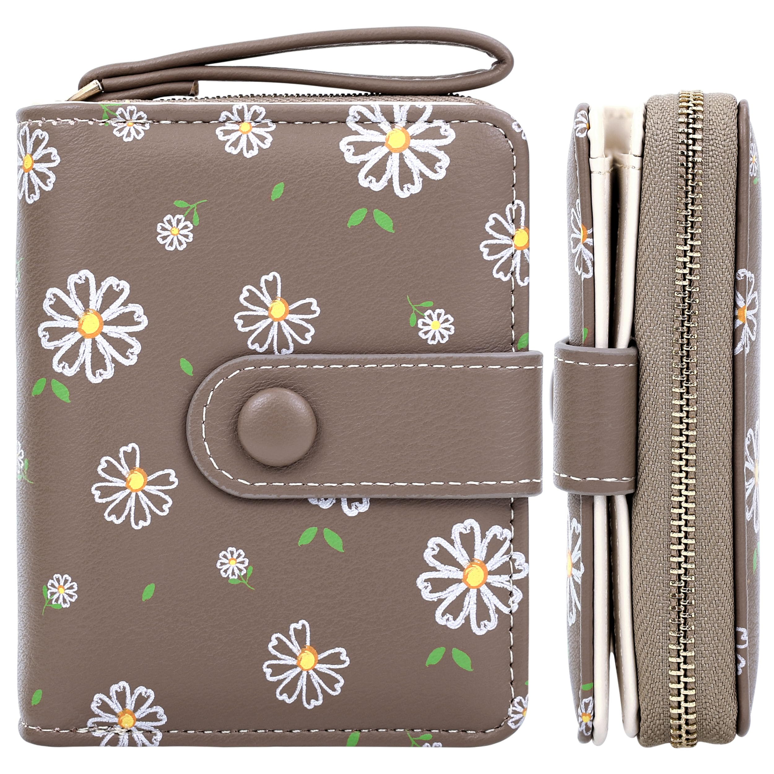 Farcauo Womens Wallet Cute Small Wallets for Women Brown Women's Wallet Kawaii Flower Card Wallets for Women Ladies