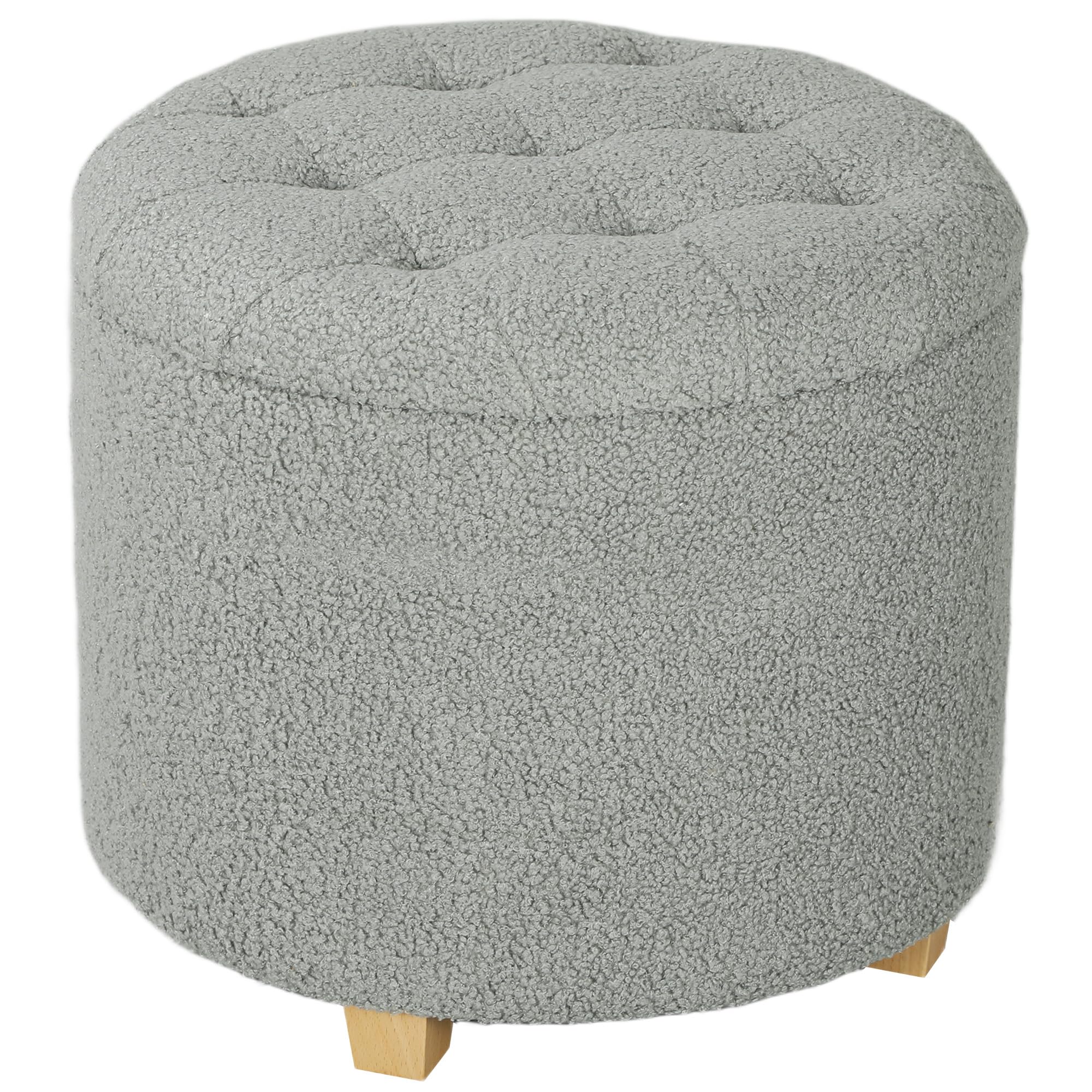 HOMCOM 45cm Round Storage Ottoman with Removable Lid Wood Legs Grey