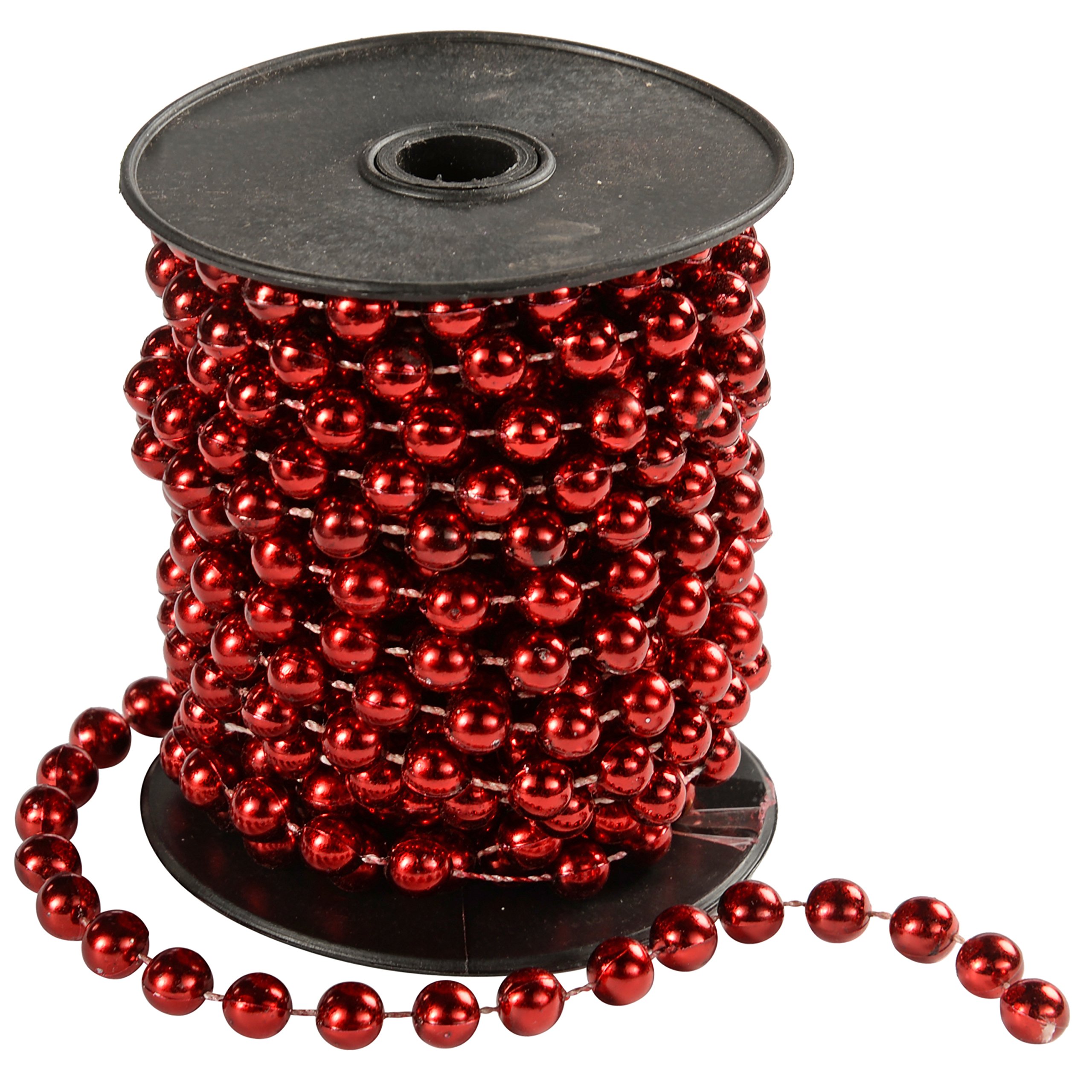 WeRChristmas Pre-Lit Shiny Beaded Garland Tinsel Christmas Tree Decoration on a Reel, 6.5 m - Red