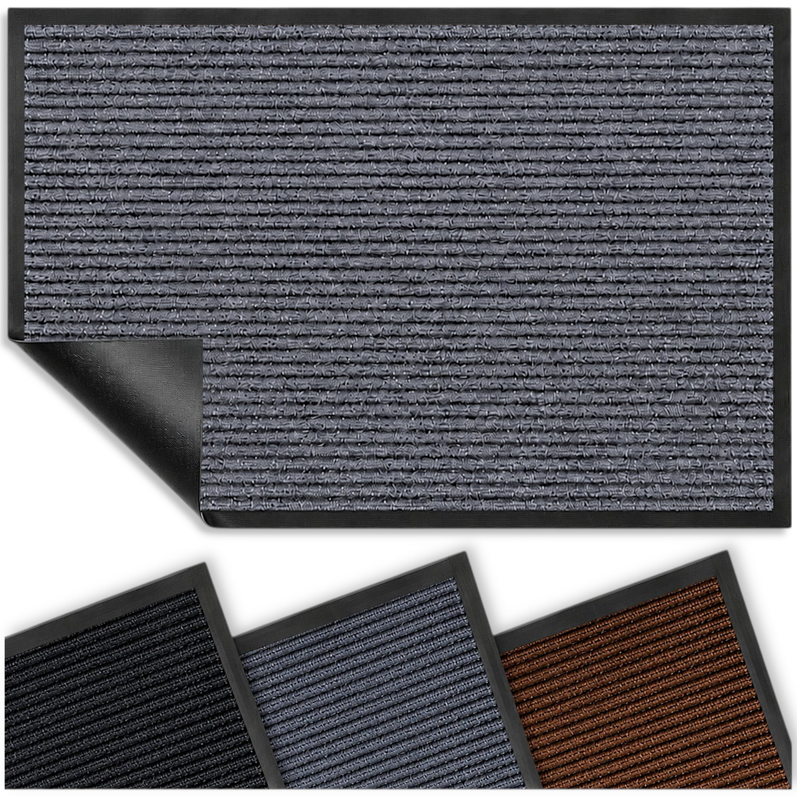 Fußmatte Grau 90x150 cm – Robuste, rutschfeste Schmutzfangmatte für Innen- und Außenbereich - saugfähige Türmatte aus Polypropylen und PVC
