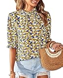 Womens Tops Dressy Casual Mock Neck Puff Short Sleeve Shirts Back Tie Business Work Blouses Summer Fall 2025