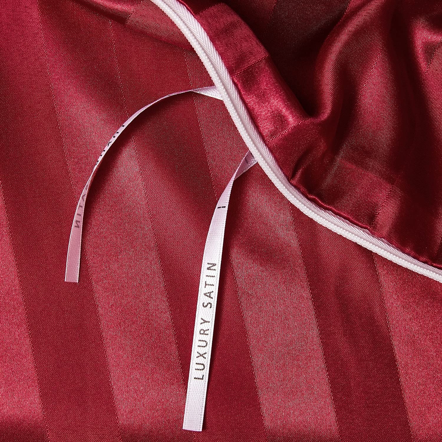 Damier Ropa de cama de 200 x 200 cm, satén rojo a rayas, juego de 3 piezas liso brillante de lujo de alta calidad, funda nórdica con cremallera oculta y 2 fundas de almohada de 80 x 80 cm
