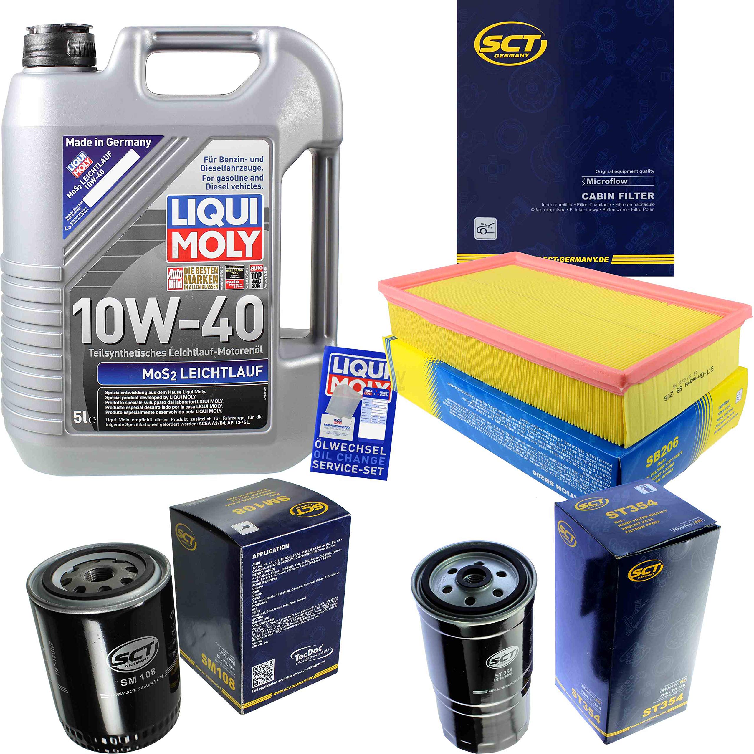 Set di filtri, 5 litri, olio motore MoS2, scorrevole, 10W-40, SCT, Germania, filtro abitacolo
