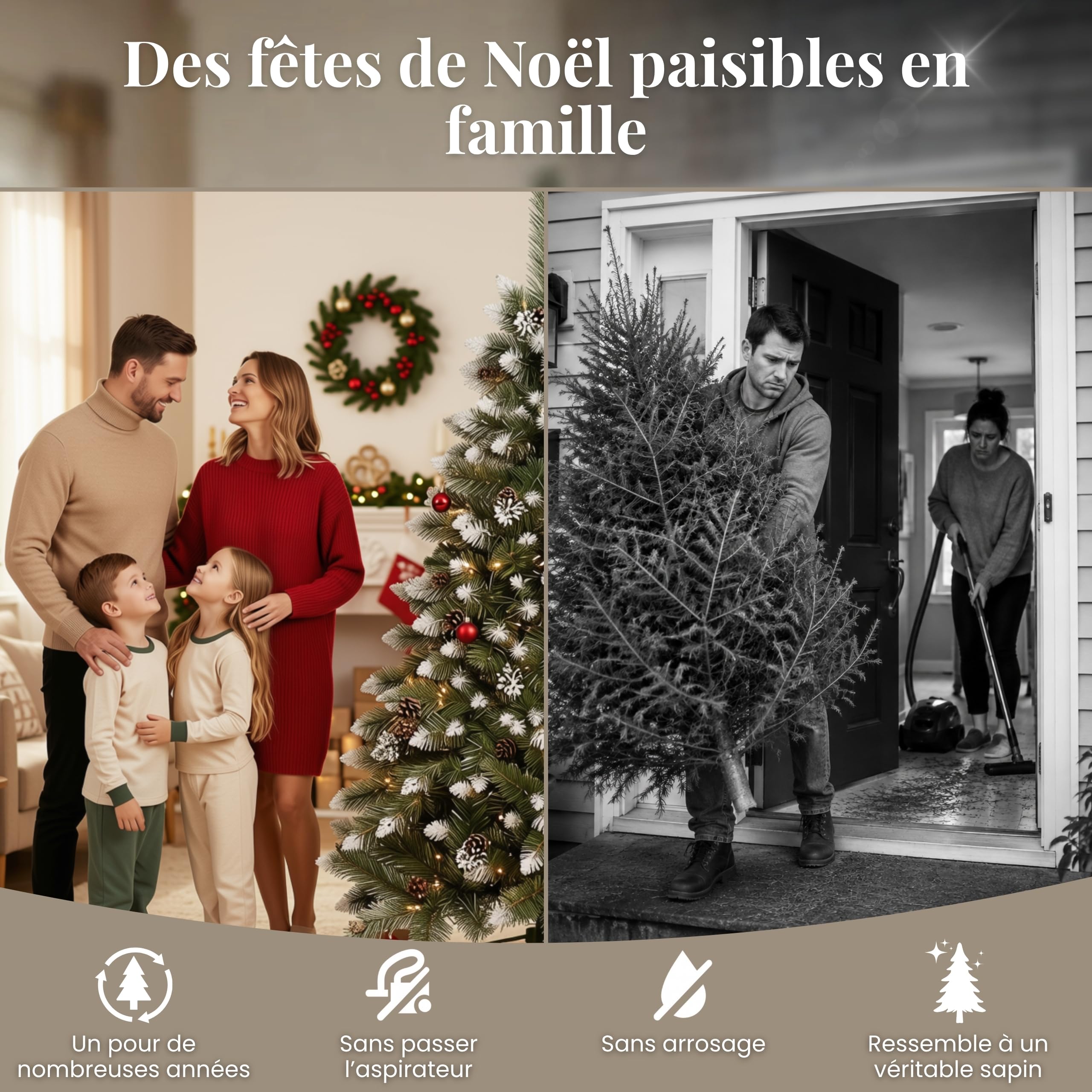 SPRINGOS Sapin de Noël artificiel en pin diamanté, neige artificielle, véritables cônes, 120 cm