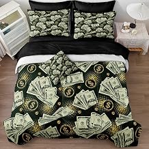 Money Bedding Comforter Set Queen Size 8 Pieces Dollar Home Decor Black Sheet Set Dollar Bill Bed in a Bag with 1 Cushion Cover (Queen, Dollar)