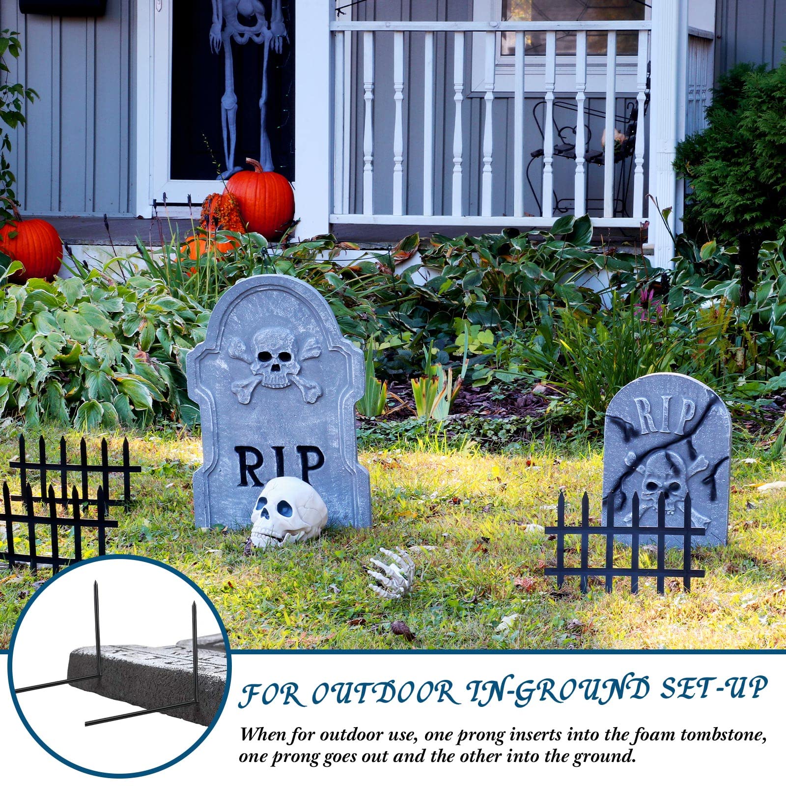 Halloween Grabstein Halterungen – 10 Metallpfähle Silber/schwarz Zum Befestigen Von Schaumstoff-Grabsteinen (T-Form, 16,5 Cm)