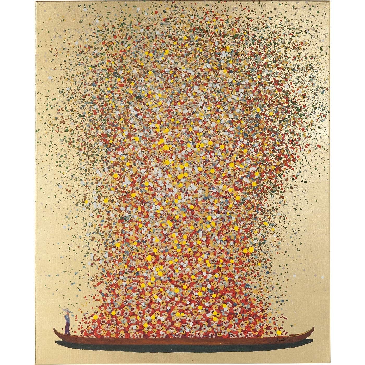 Kare Design Picture Touched Flower Boat, Gold/Red, 120x160cm, canvas in cotton, hand painted details, canvas wall art