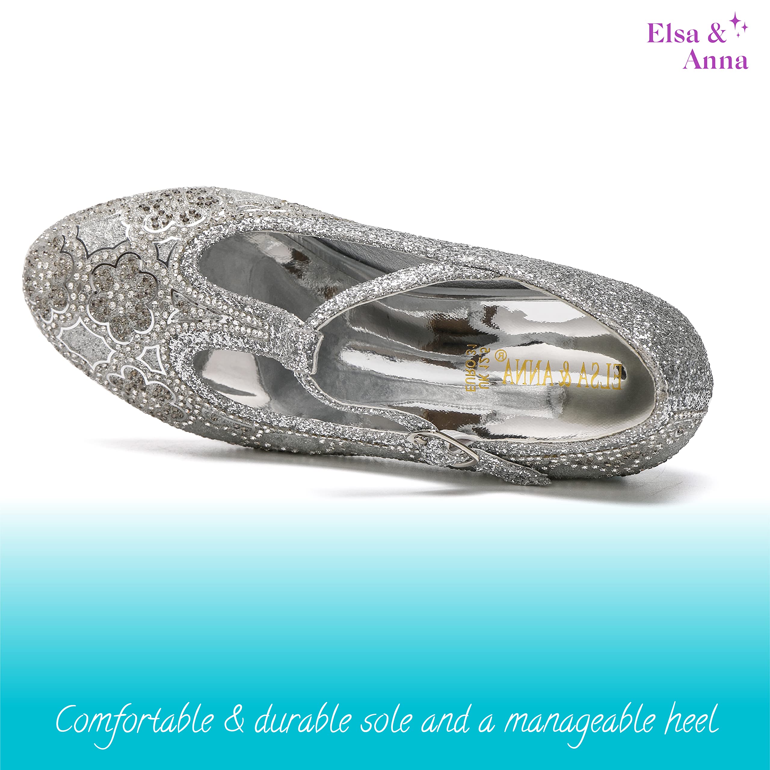ELSA & ANNA niña Zapatos de princesa - 3 cm tacón - Zapatos de fantasía con brillos y cristales - Para fiestas, cumpleaños y cosplay - Tacones niña princesa (SIL21)