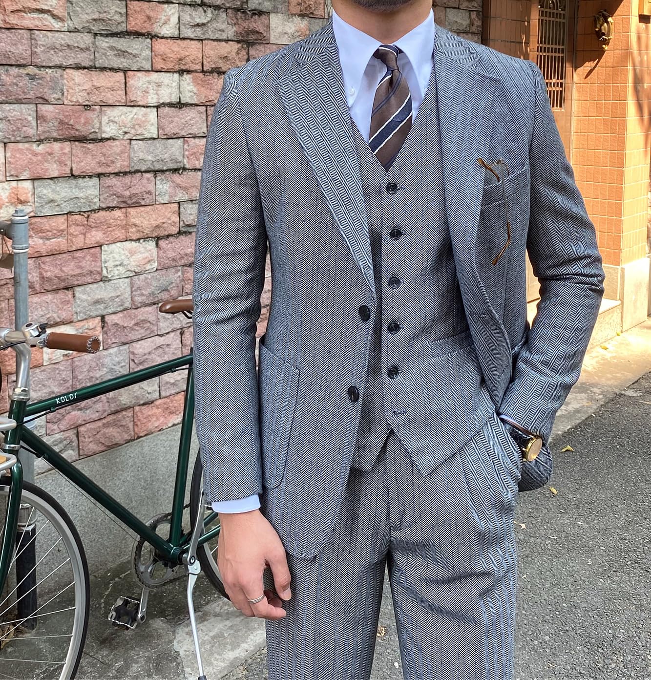 Tuikayoo Lot de 3 costumes en tweed à chevrons pour homme - Coupe ajustée - Pour le bal de fin d'année