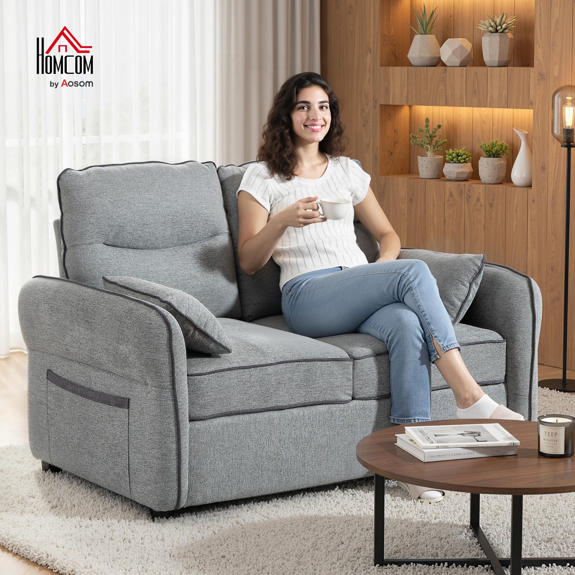 HOMCOM Canapé 2 Places Assise et Dossier Rembourrés 136 cm Gris
