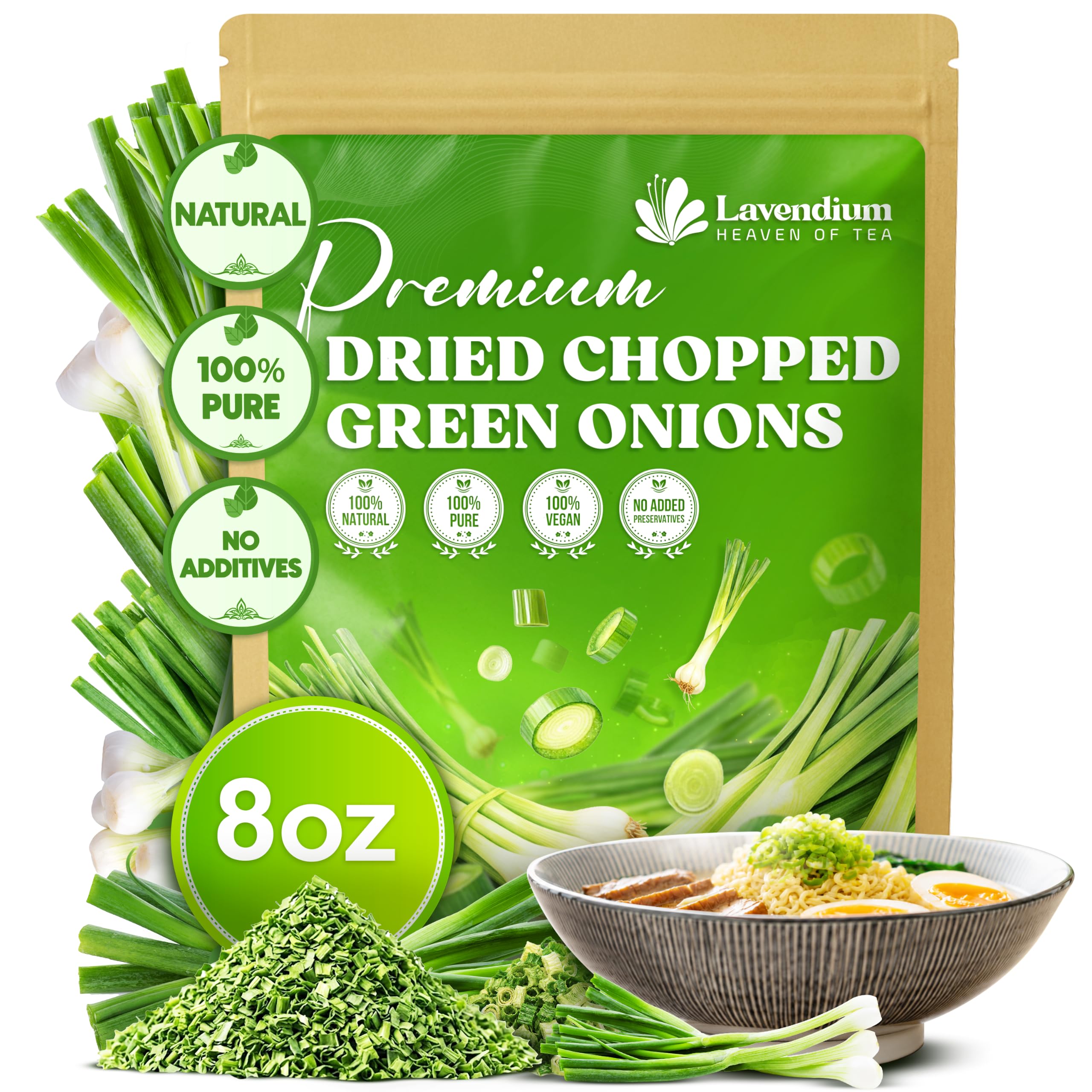 Lavendium , Premium 8oz Dried Chopped Green Onions, 100% - dried fruits and vegetables | Mubboo