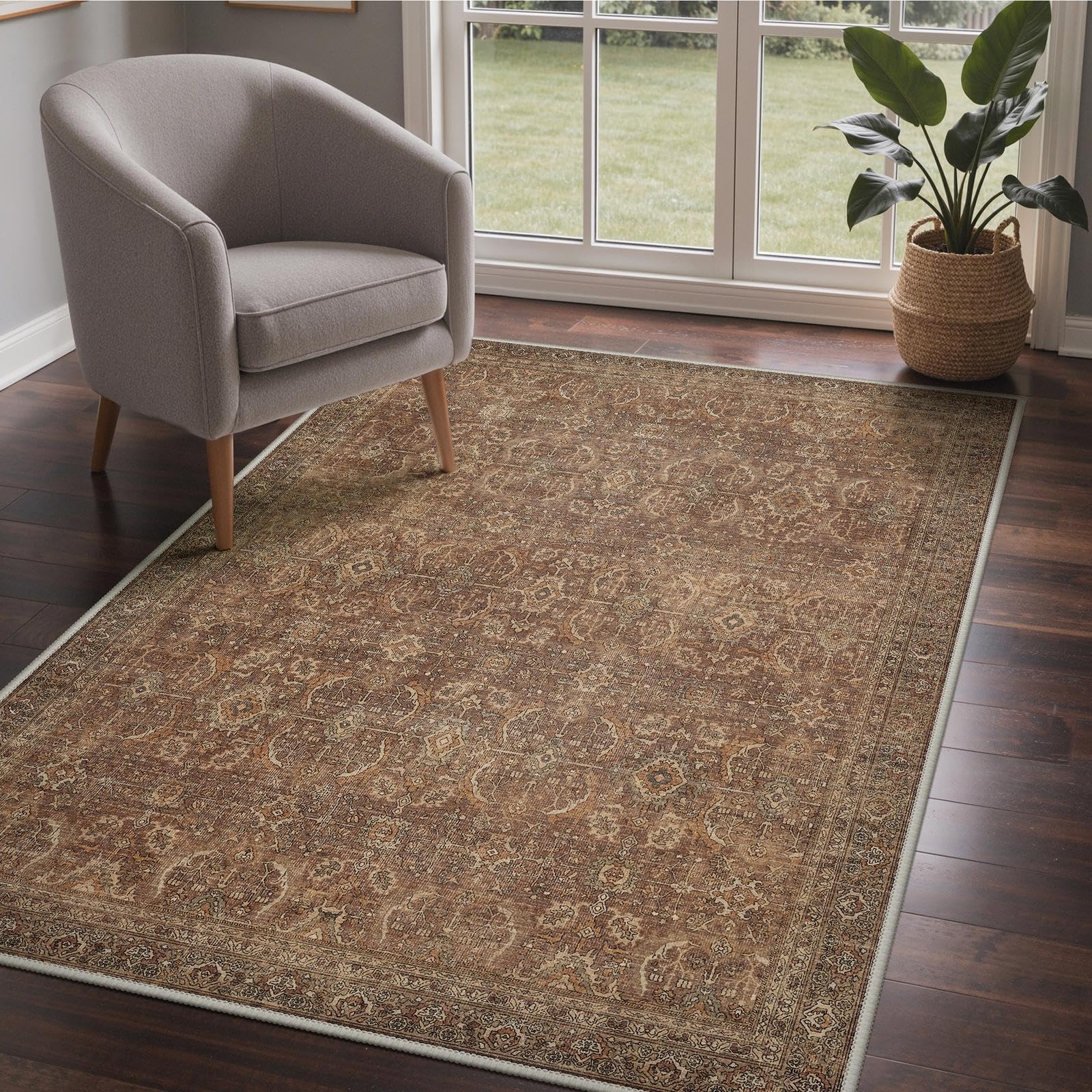 GENIMO Teppich Wohnzimmer Vintage Orientalischer rutschfest & Waschbare | Boho Vintage Orientalischer Teppiche, Kurzflor Wohnzimmerteppich, Rutschfest Carpet, für Schlafzimmer, Esszimmer, Büro