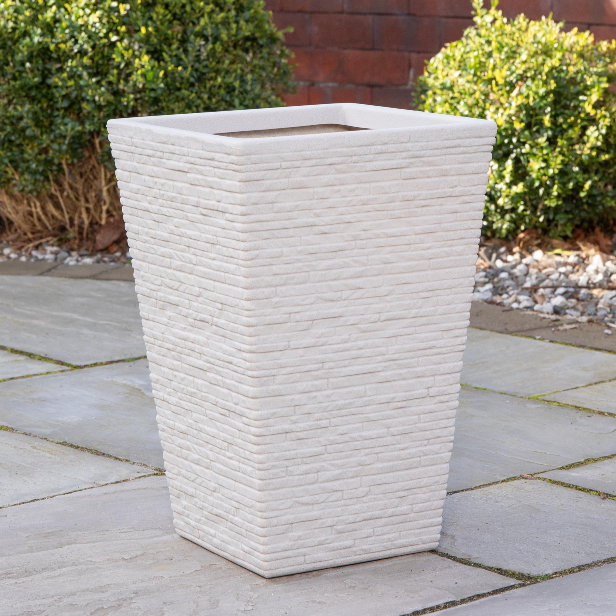 Samuel ALEXANDER Tall Stone Coloured Slate Effect Garden Planter 30cm D x 30cm W x 45cm H