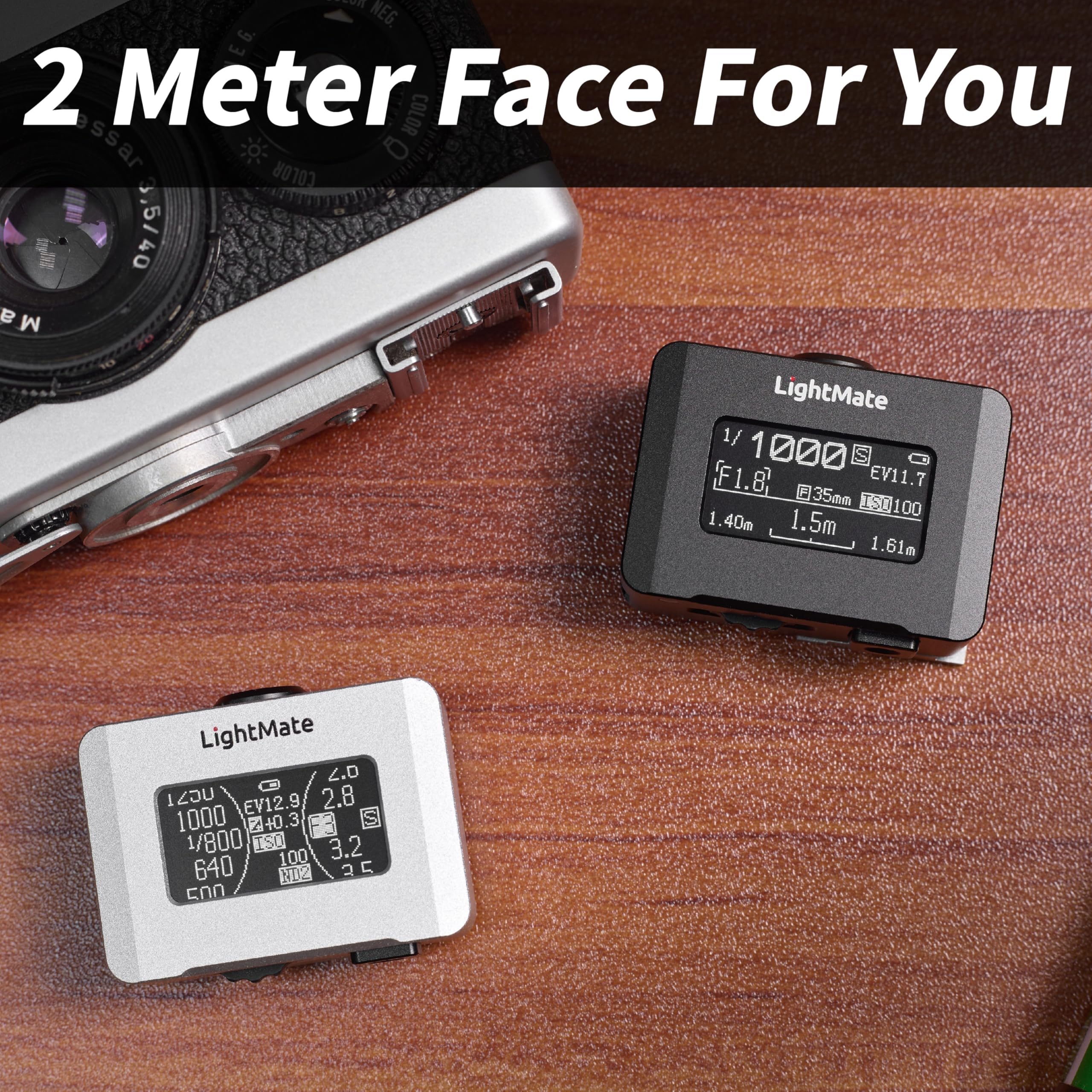 LightMate Lite 2R - Medidor de luz fotográfico, ultracompacto de 1.2 onzas, carcasa de metal CNC, medidor de luz de alta precisión para película, cámaras Leica con batería recargable USB-C, plateado