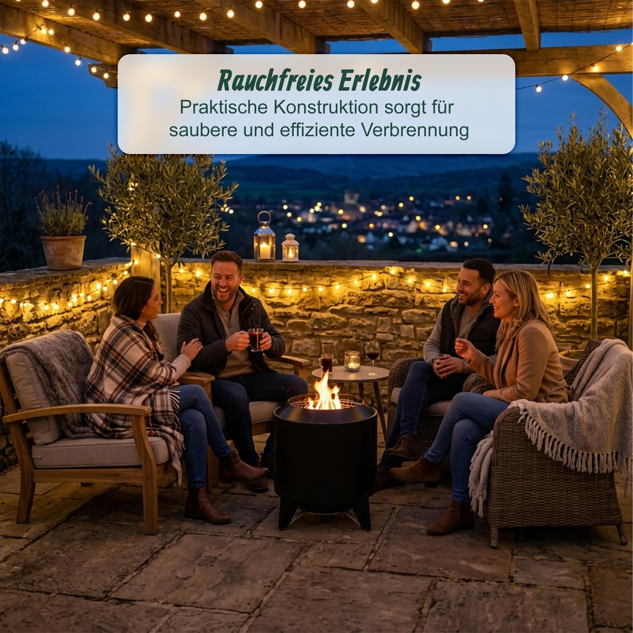 Relaxdays Feuerschale ohne Rauch, 2 in 1 mit Grillrost, Stahl, schwarz | HxØ: 46x52 cm, emailliert, raucharme Feuerstelle