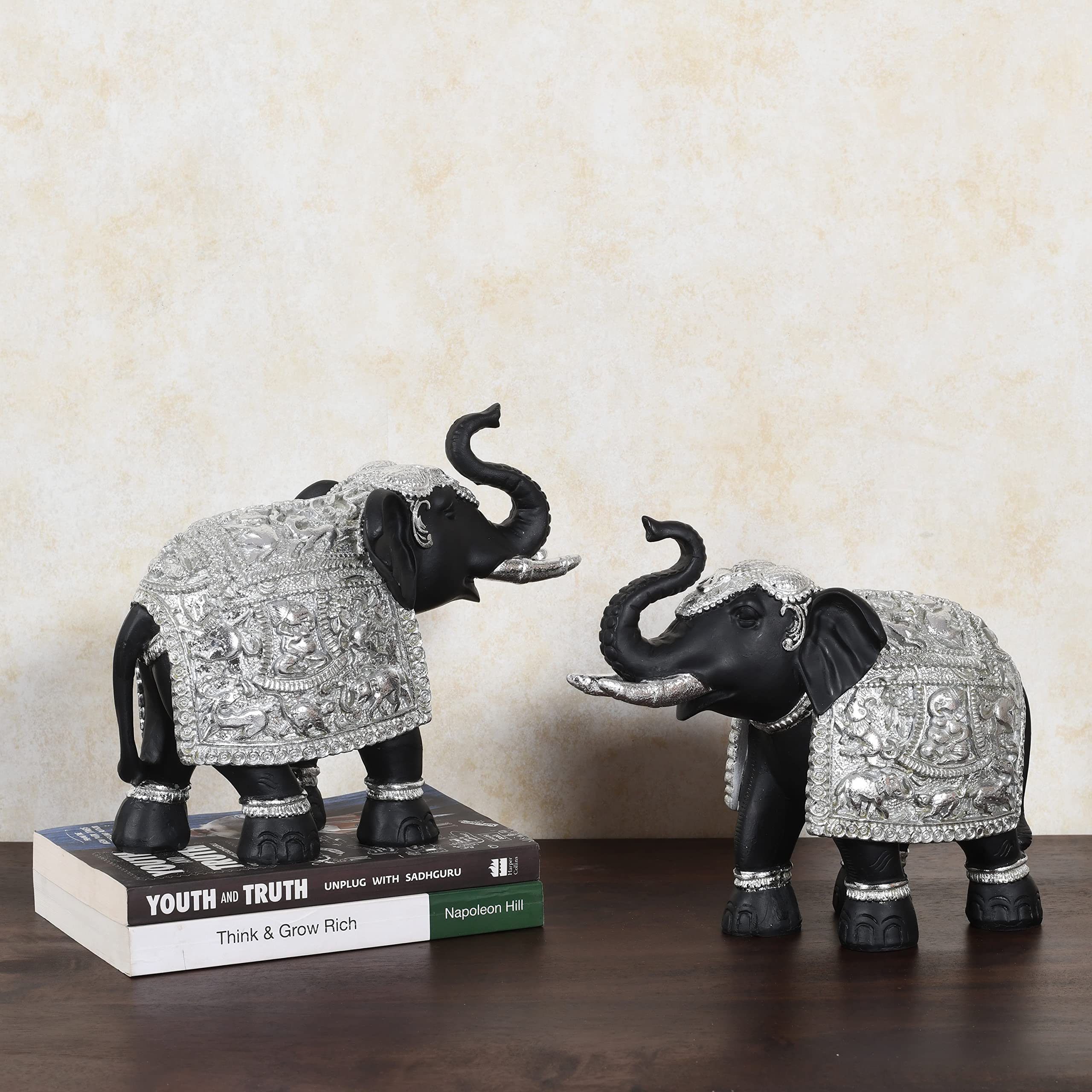 Lamcy Plaza Elephant Showpiece | Elephant Decorative Items for Home | Elephant Idols with Trunk Up for Good Luck | Silver & Black | Each Size L8 X W3 X H8 Inch | Set of 2 (B09ZXRYQF6) Amazon Price History, Amazon Price Tracker