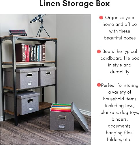 Miniatura 2 de Internet's Best - Organizador de archivos, plegable, de lino decorativo, para archivar y almacenar, para oficina - para cartas y legales