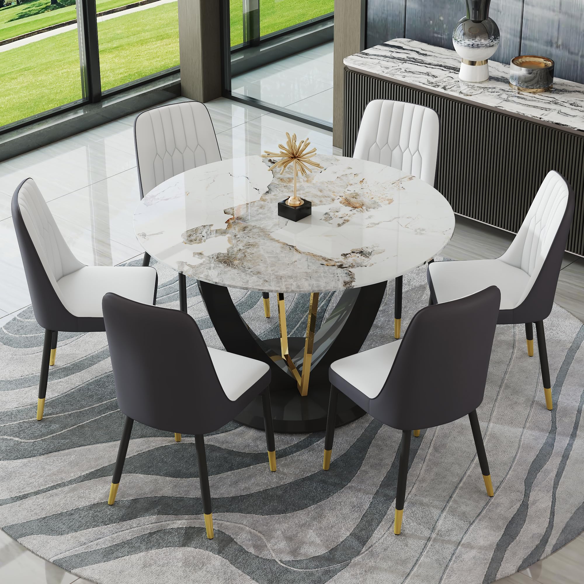 JUFU Round Dining Table Set for 6