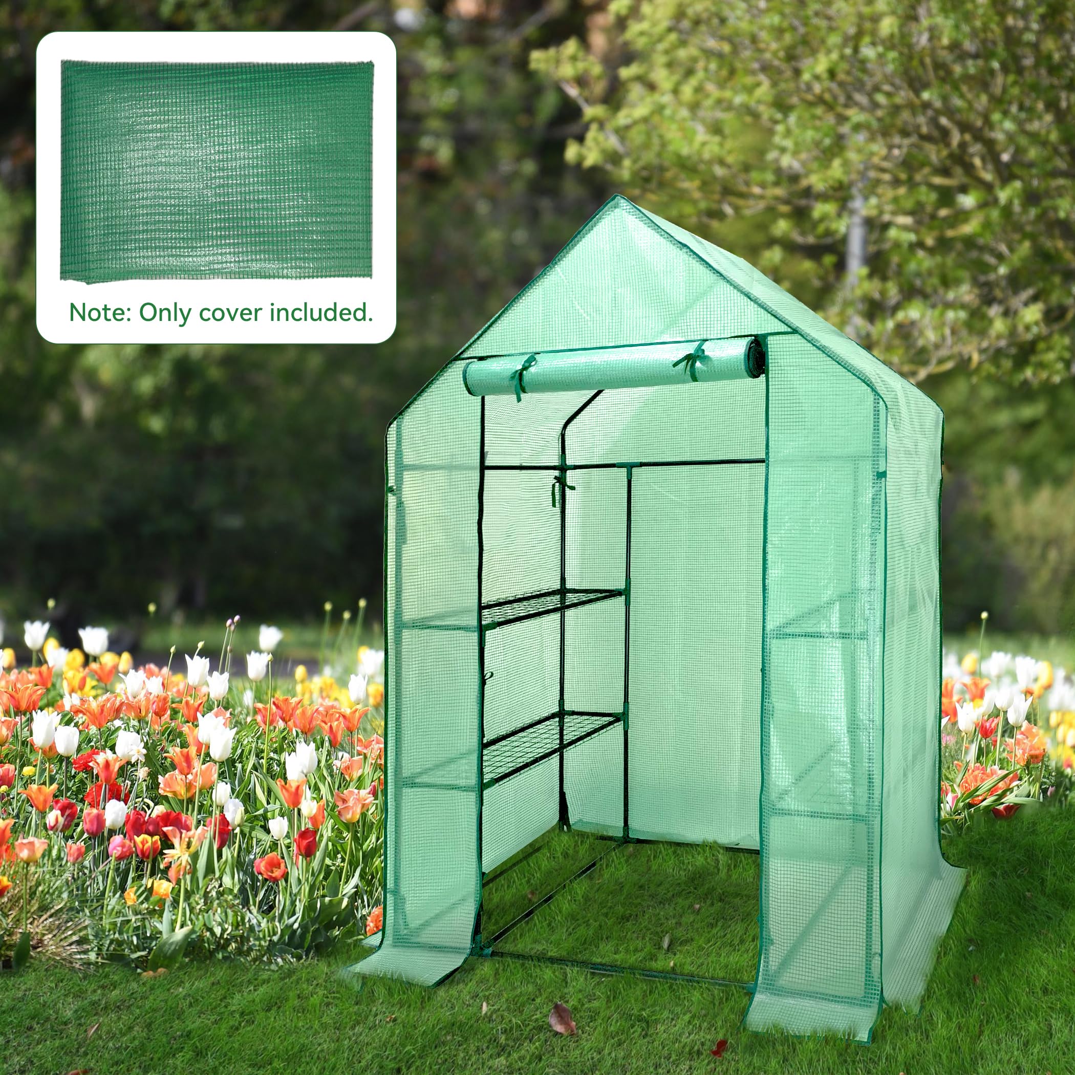 Heyfurni cubierta verde para invernadero 195 cm x 143 cm x 73 cm, 3 niveles reforzados