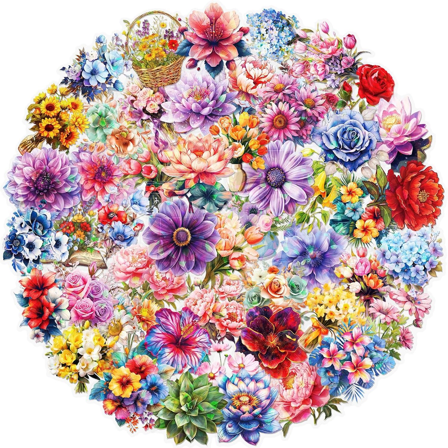 Flower Stickers, 50 Pcs Aesthetic Flower Summer Spring Decals Waterproof Cute Botanical Stickers for Scrapbooking Water Bottles Laptops Journals Crafts Gifts for Teens Girls Adults image 2