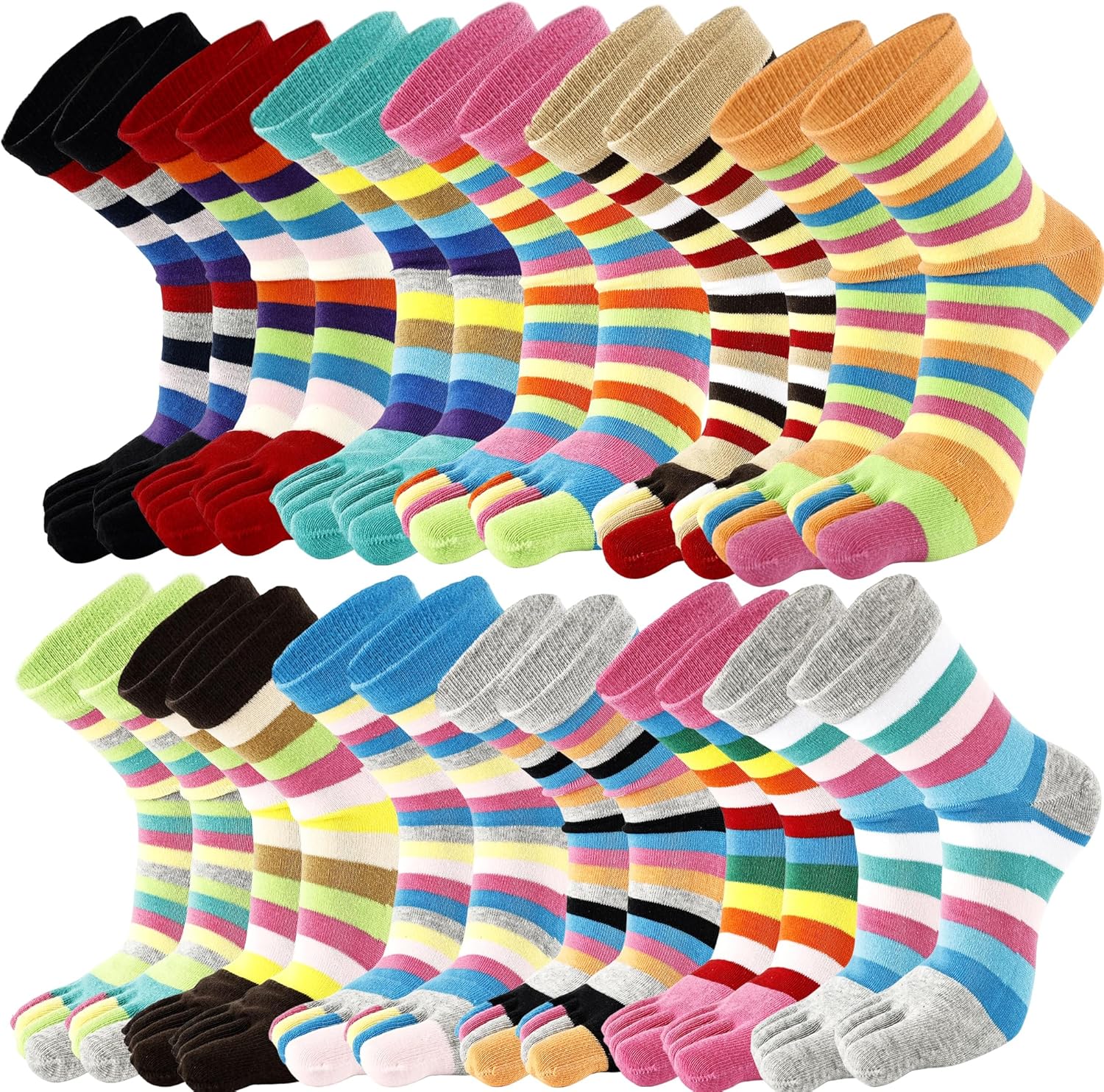 12 Pairs Christmas Rainbow Toe Socks 5 Finger Cotton Sock Colorful Toe Separated Striped Sock for Women Christmas Gift Running Yoga